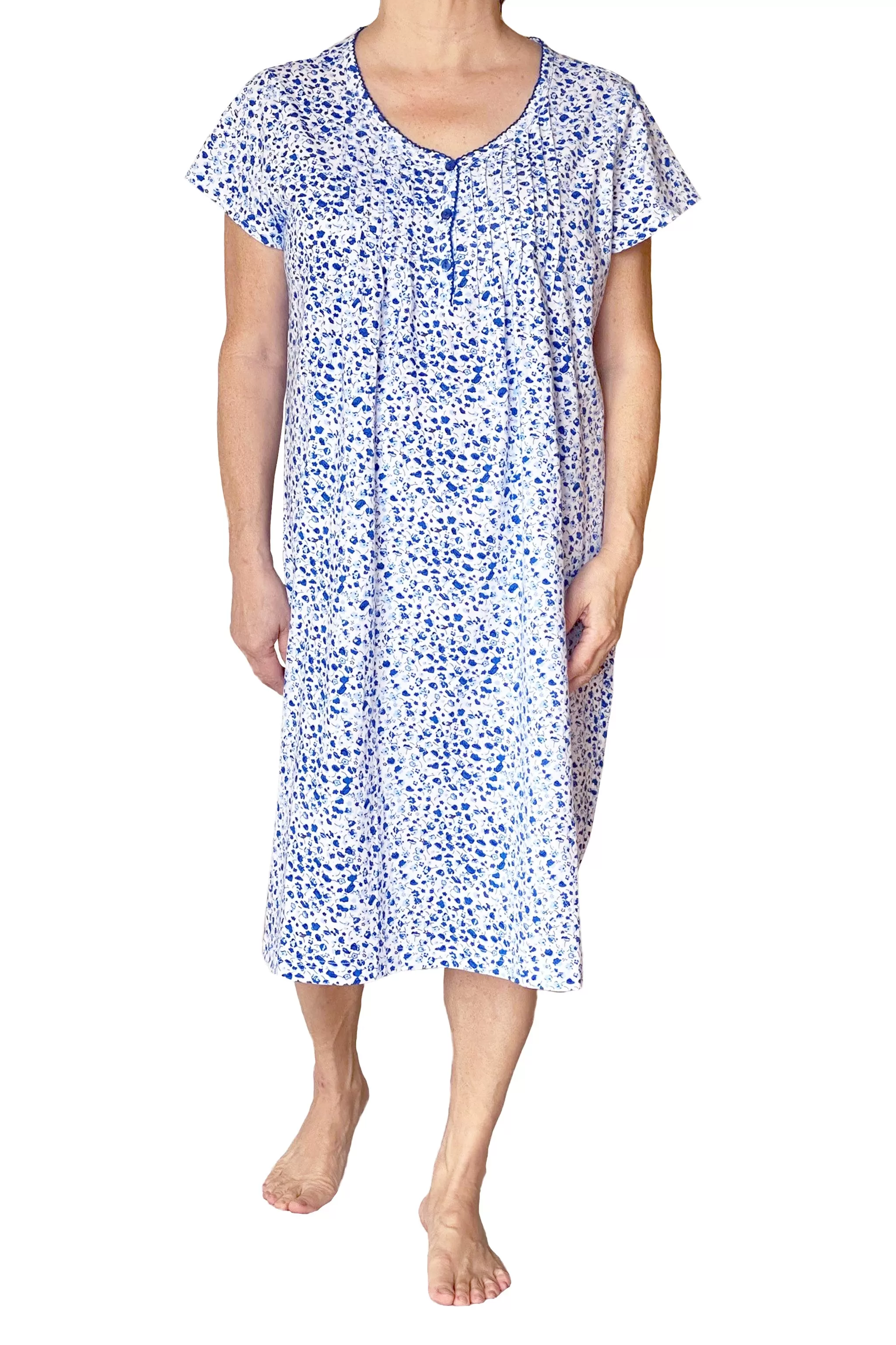 La Cera Plus Blue Posies Cotton Knit Chemise