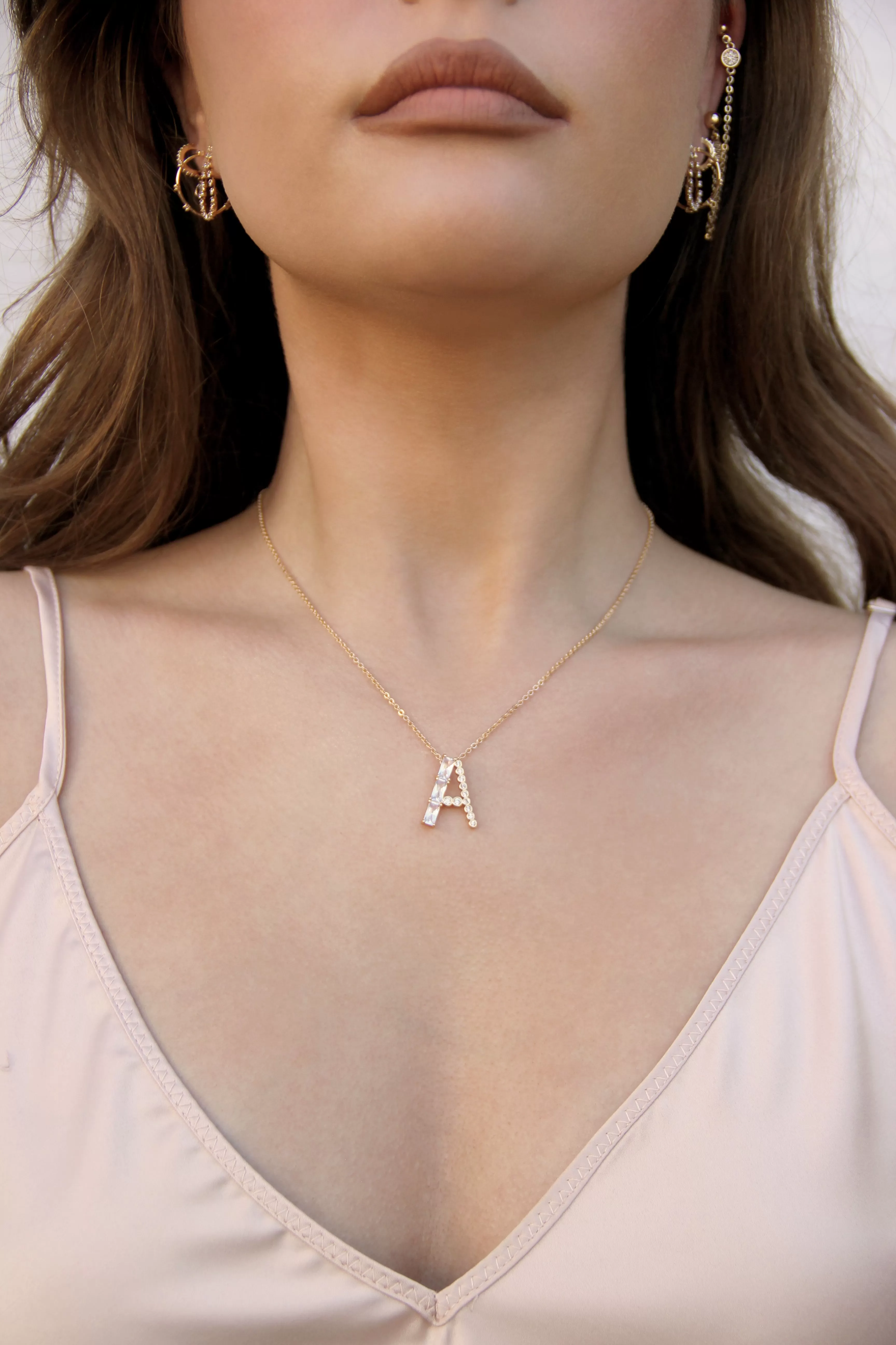 Layered Crystal Initial Pendant Necklace Bundle