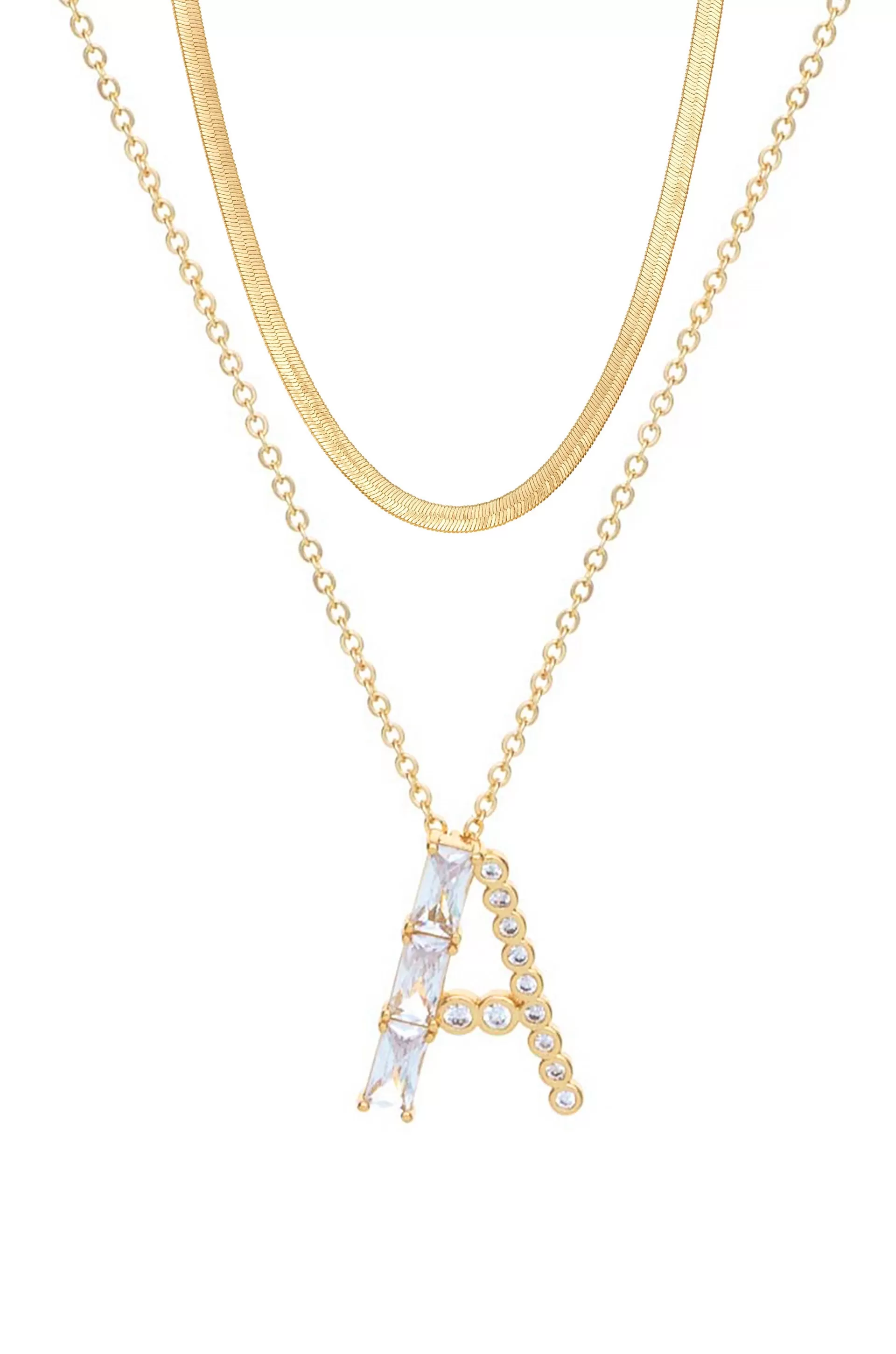 Layered Crystal Initial Pendant Necklace Bundle