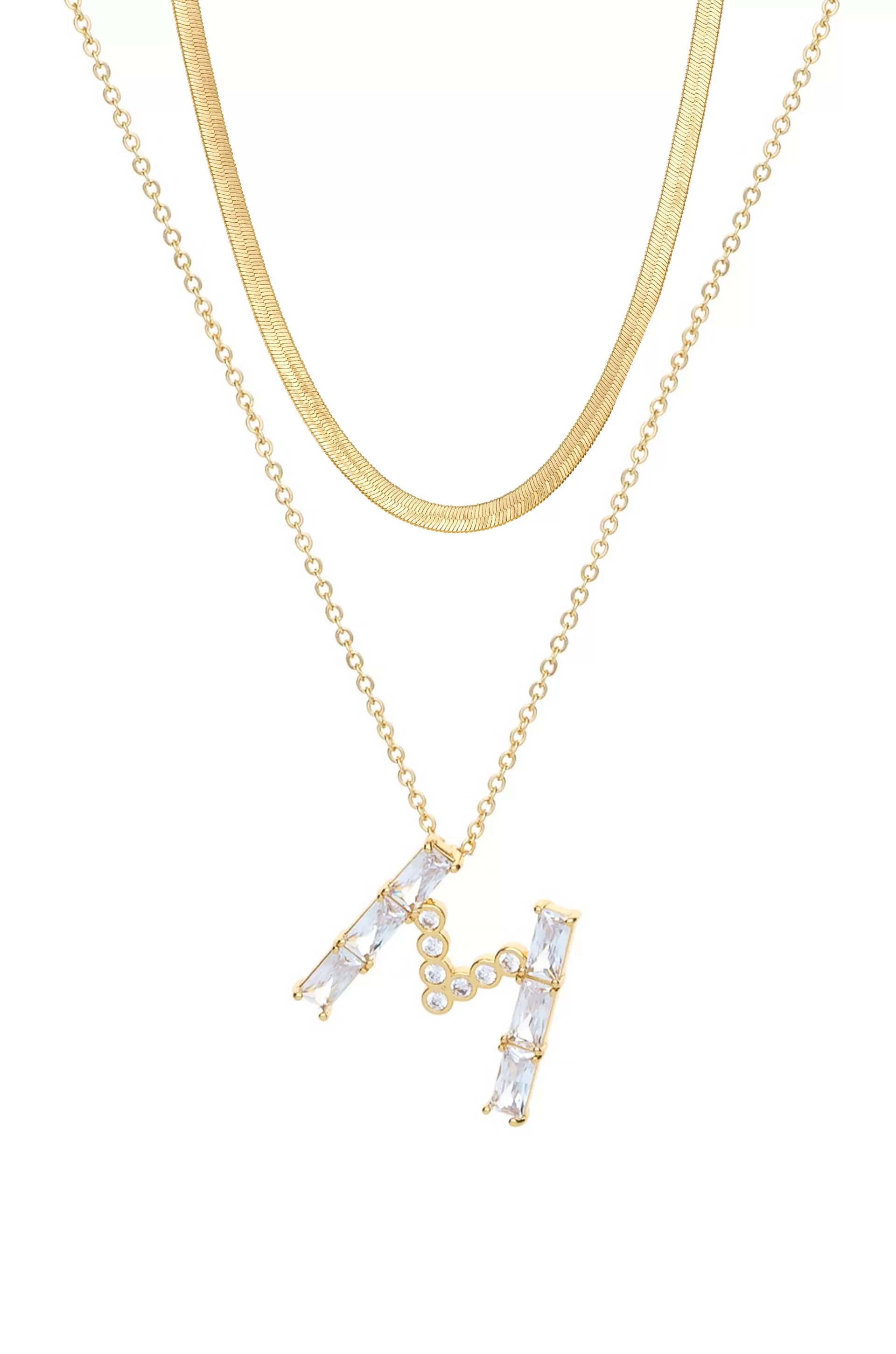 Layered Crystal Initial Pendant Necklace Bundle