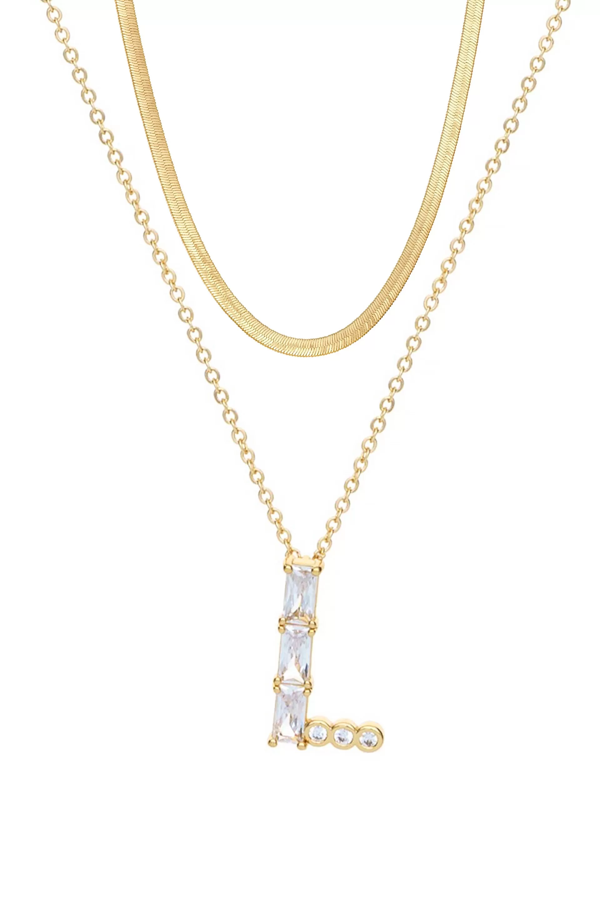 Layered Crystal Initial Pendant Necklace Bundle