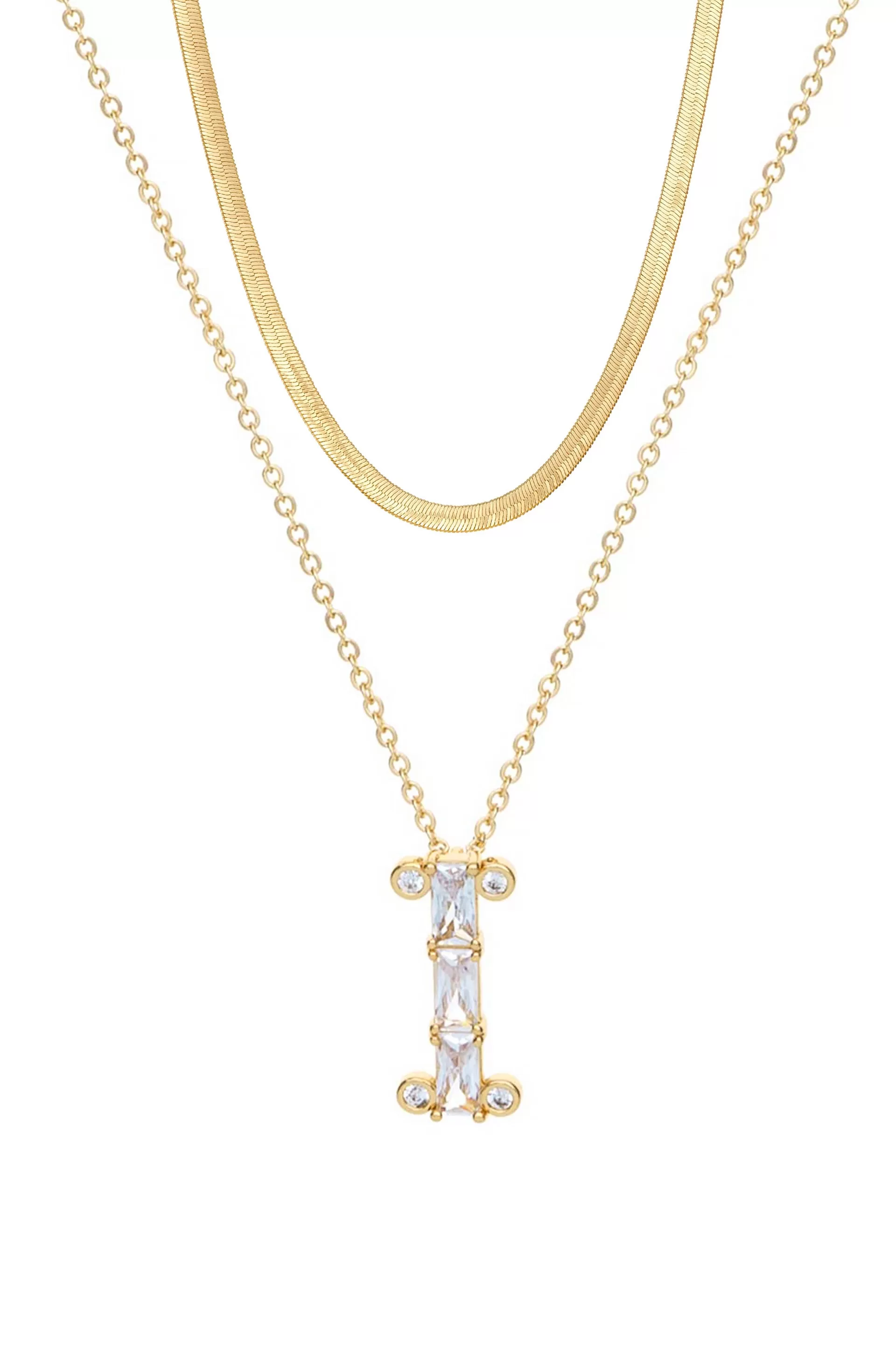 Layered Crystal Initial Pendant Necklace Bundle