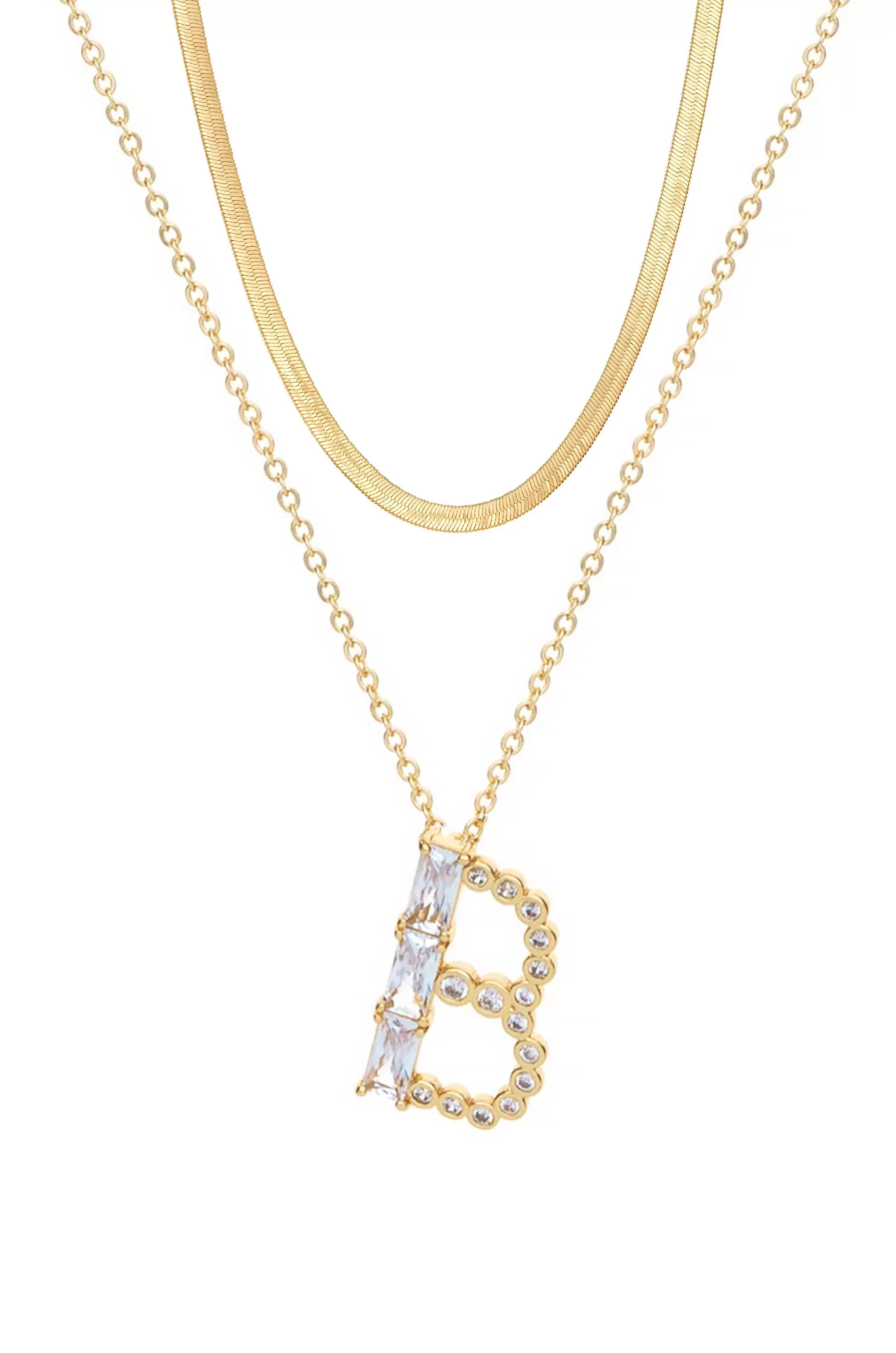 Layered Crystal Initial Pendant Necklace Bundle