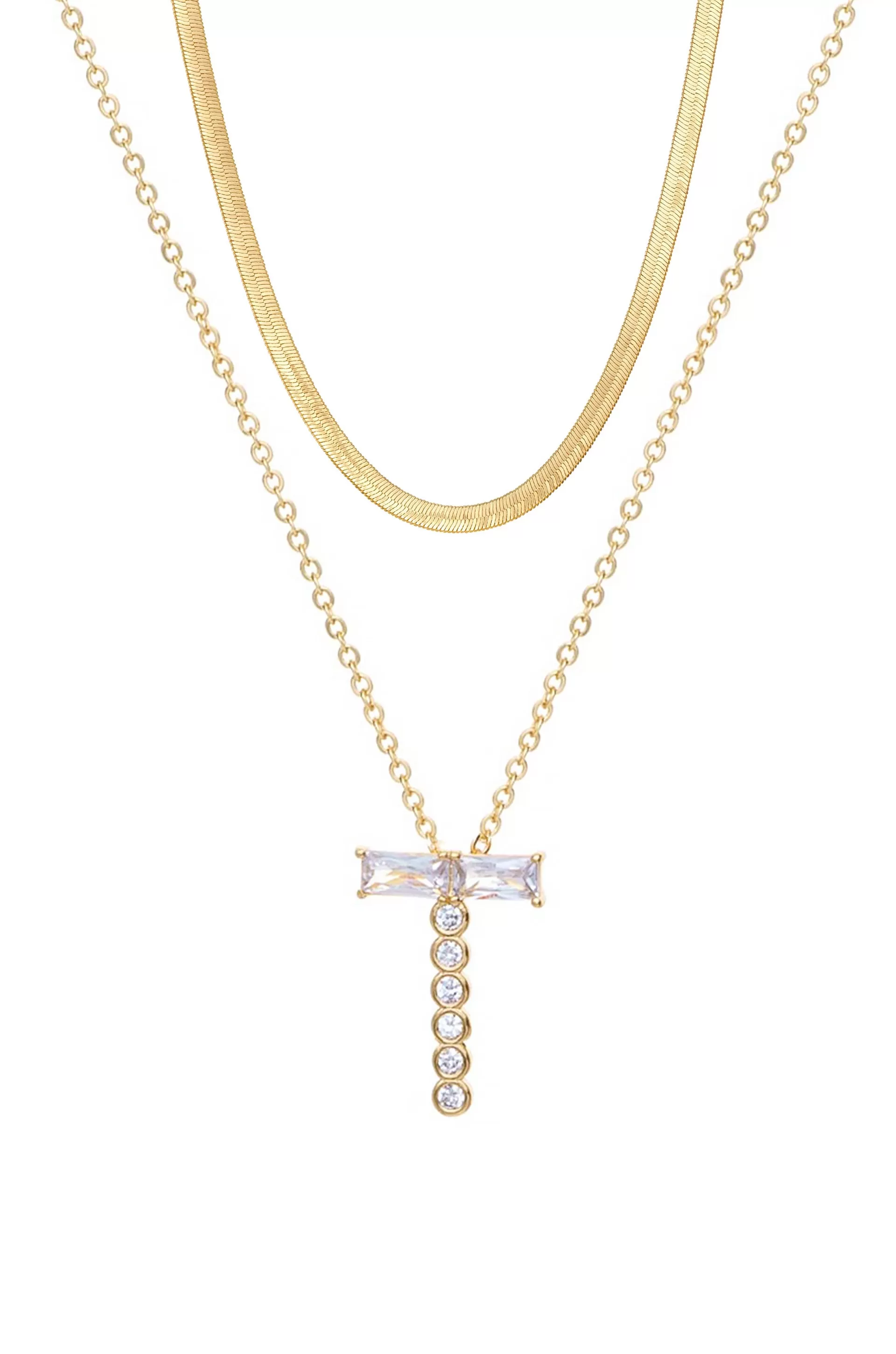 Layered Crystal Initial Pendant Necklace Bundle