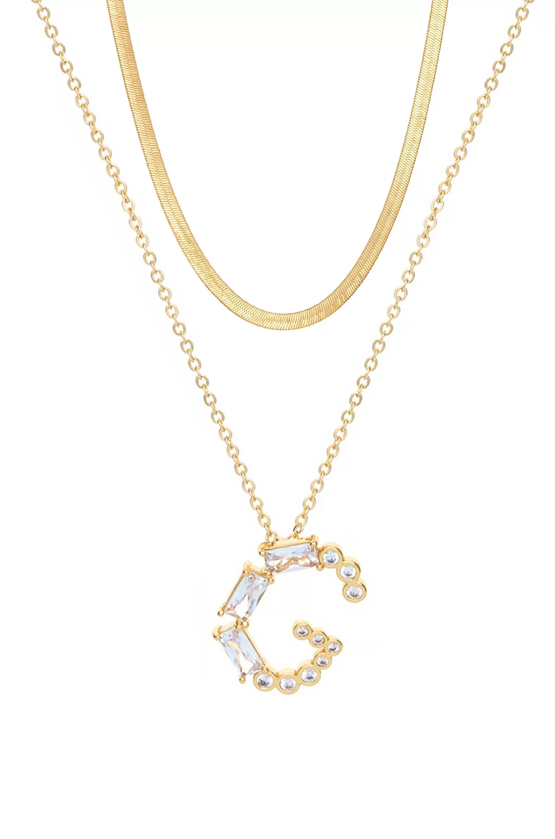 Layered Crystal Initial Pendant Necklace Bundle