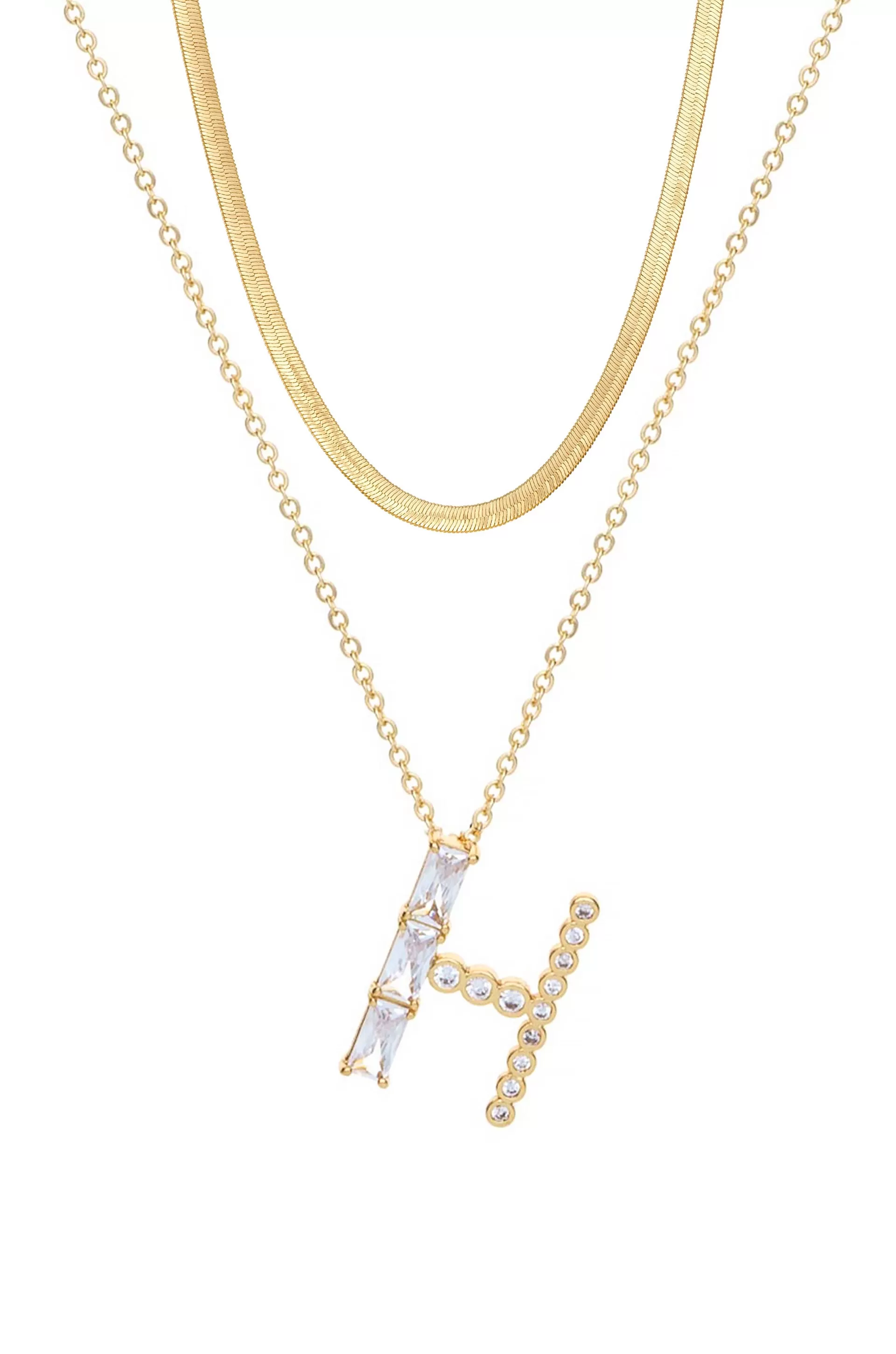 Layered Crystal Initial Pendant Necklace Bundle