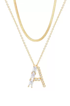 Layered Crystal Initial Pendant Necklace Bundle