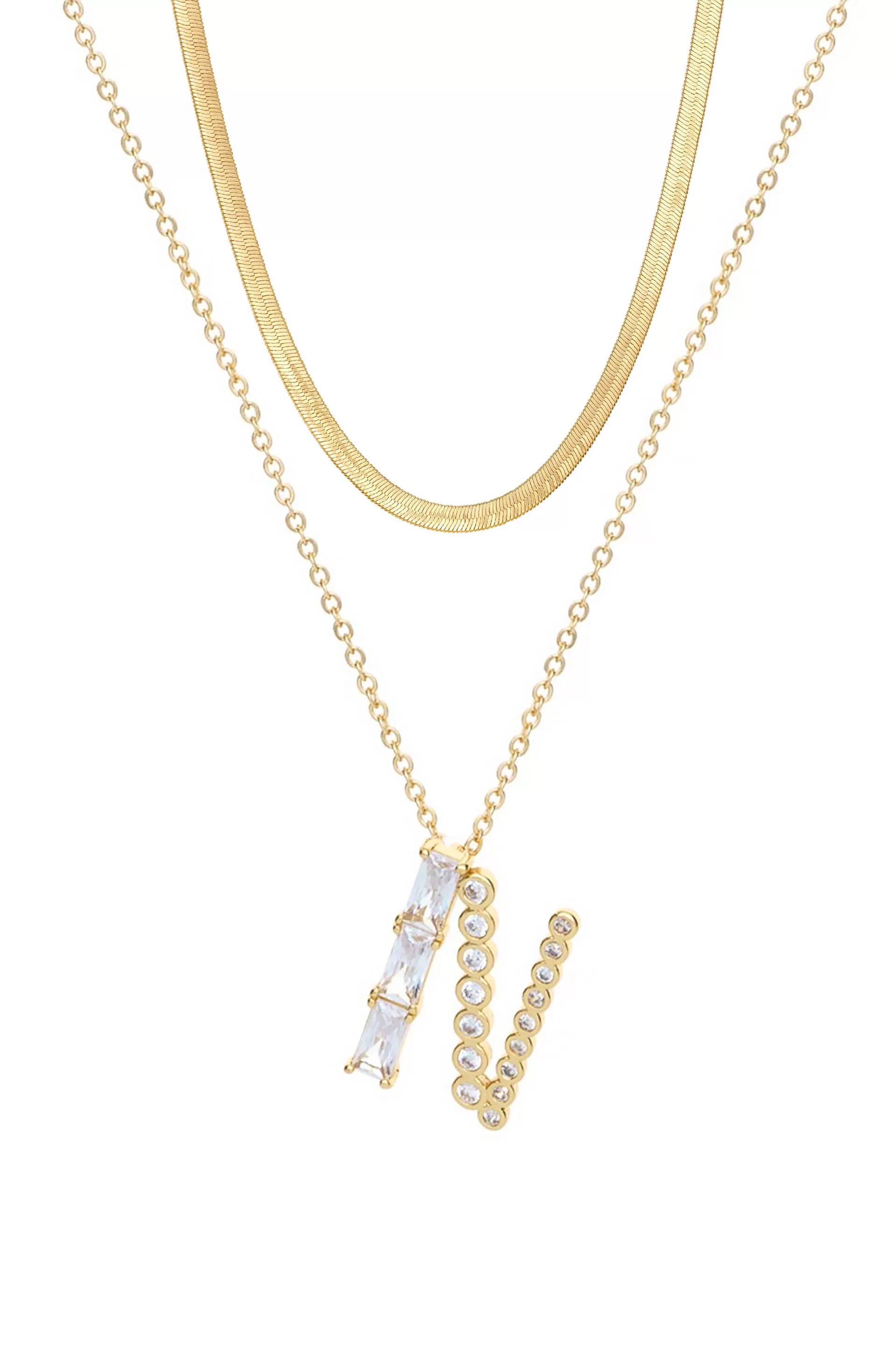 Layered Crystal Initial Pendant Necklace Bundle