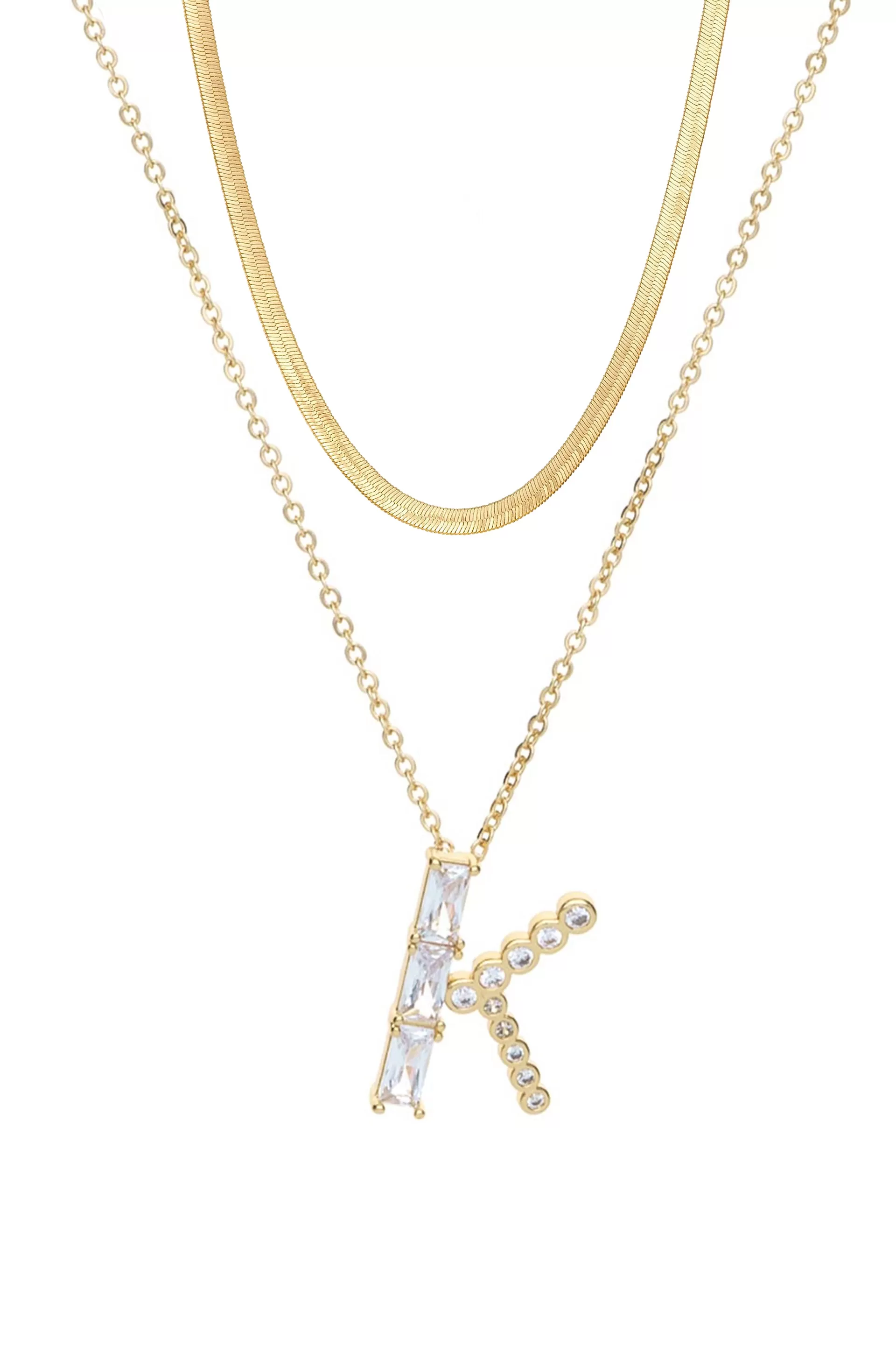 Layered Crystal Initial Pendant Necklace Bundle