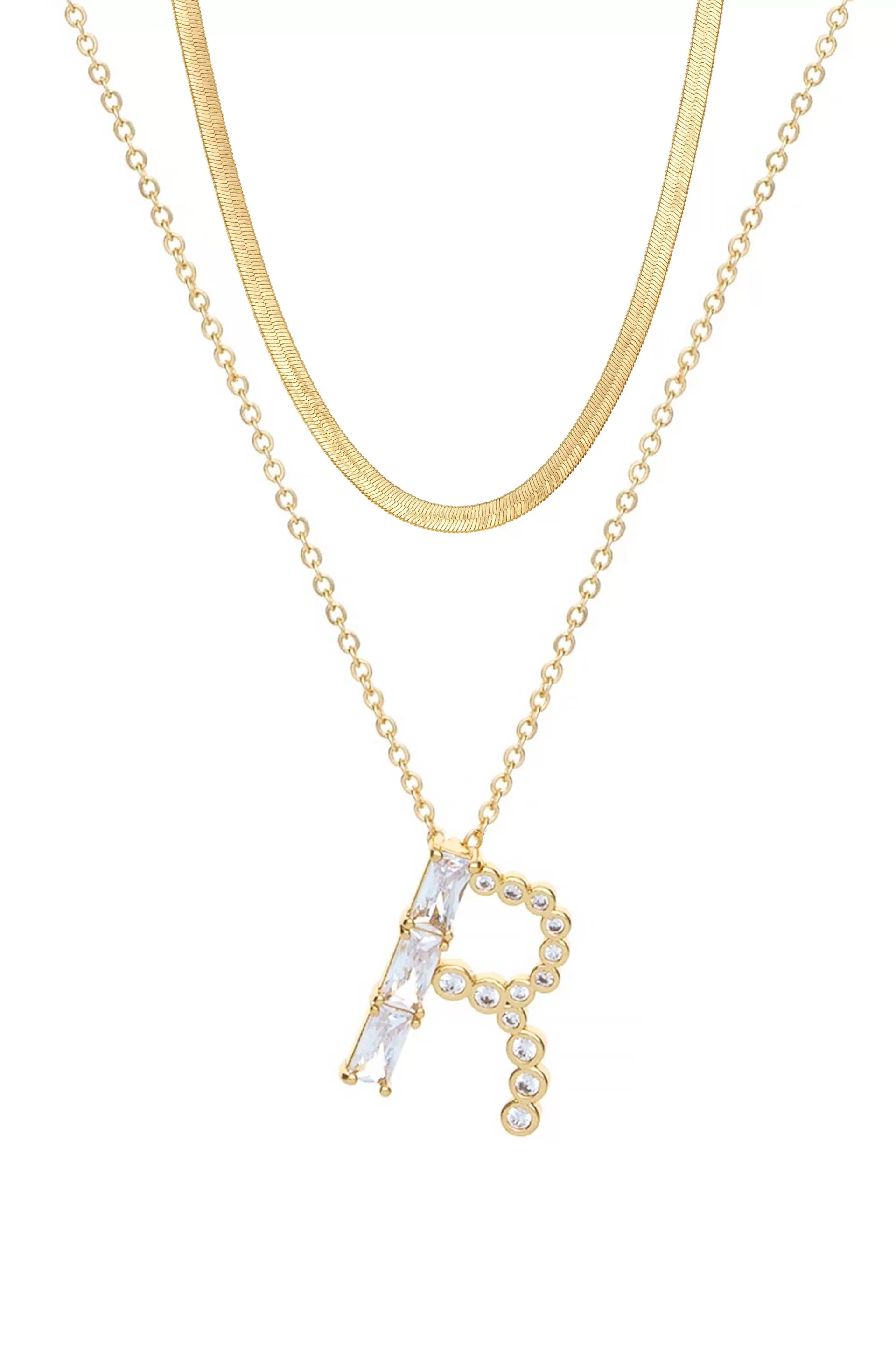 Layered Crystal Initial Pendant Necklace Bundle