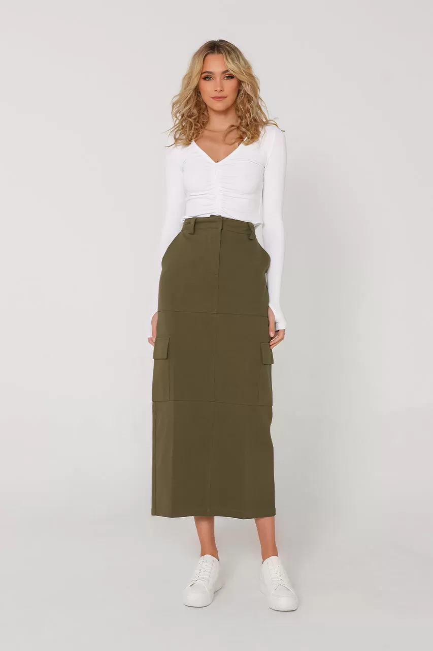 Lisa Cargo Maxi Skirt | Khaki