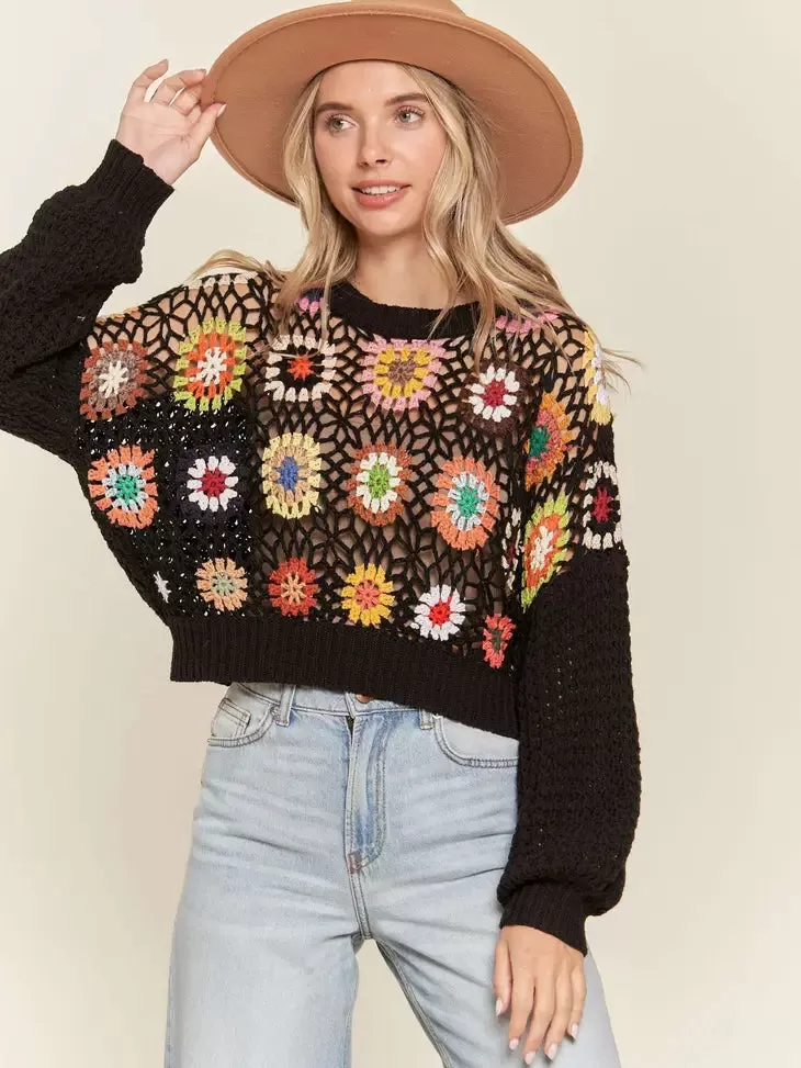 Lola Crochet Knit Crop Sweater Top