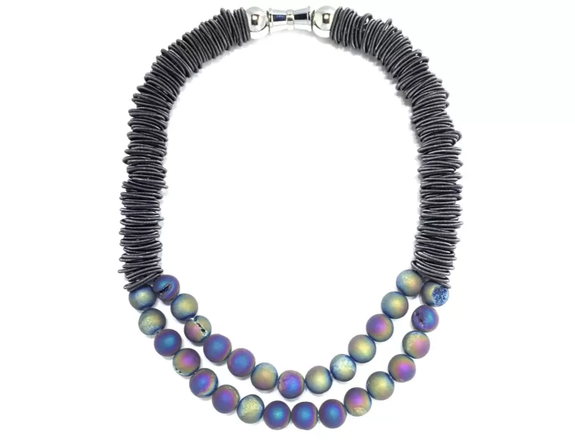 Lorraine Sayer, Silver Spring Ring Necklace with Geodes