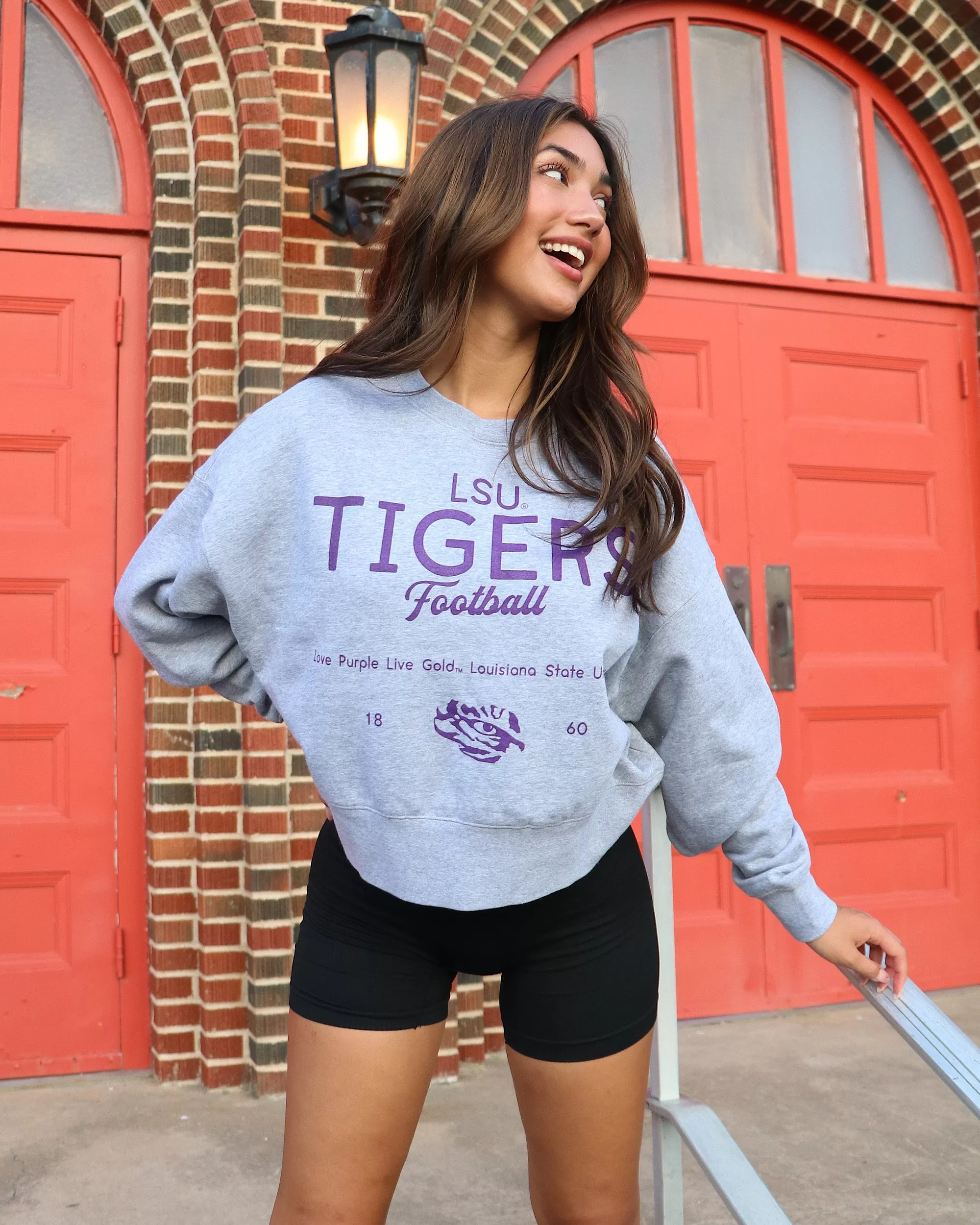 LSU Tigers Shot Off Gray Oversized Crew Sweatshirt