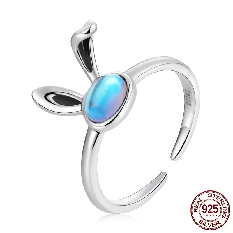 Luxurious Pure S925 Silver Opal Bunny Ring