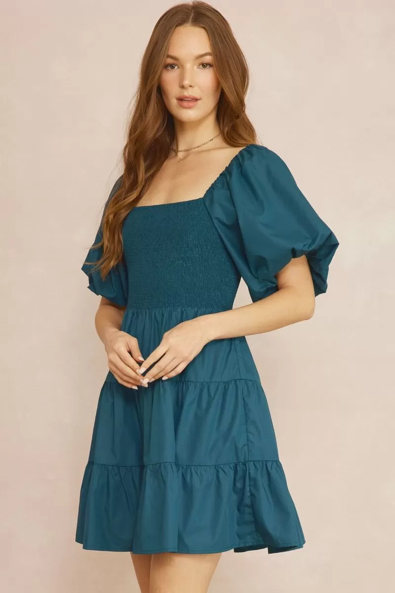 Marlowe Smocked Dress (Teal)