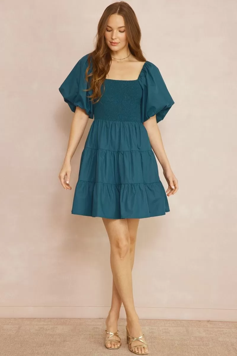 Marlowe Smocked Dress (Teal)