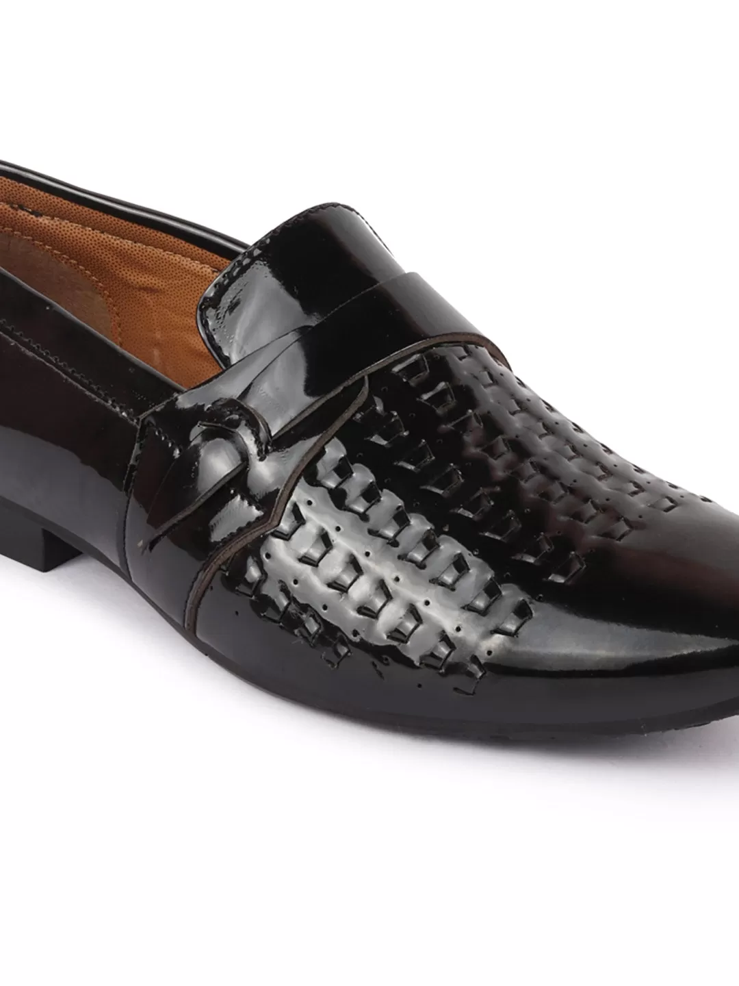 Men Black Casual Patent Leather Slip-On Shoes