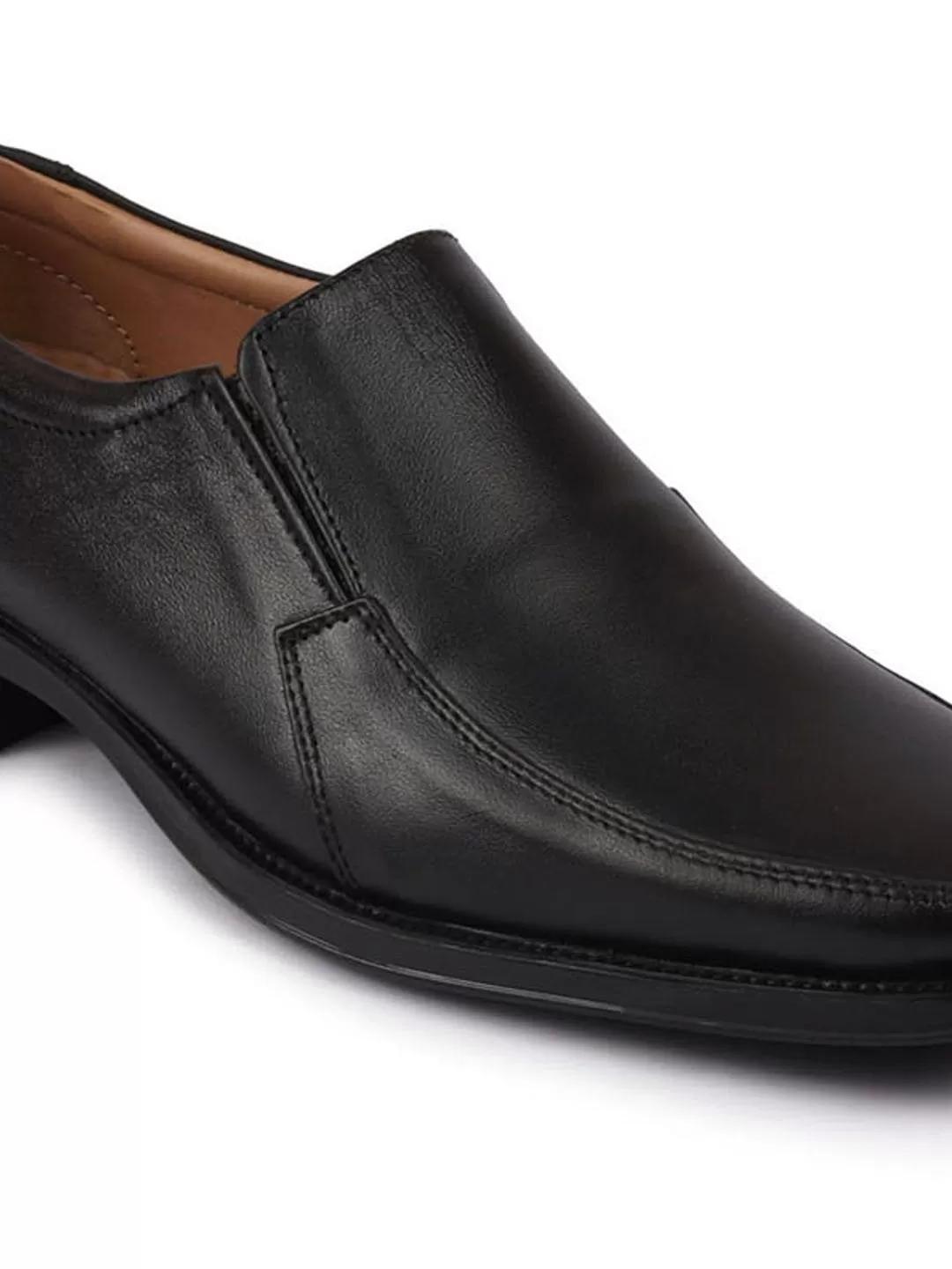 Men Black Formal Leather Slip On Shoes with Shock Absorber TPR Sole