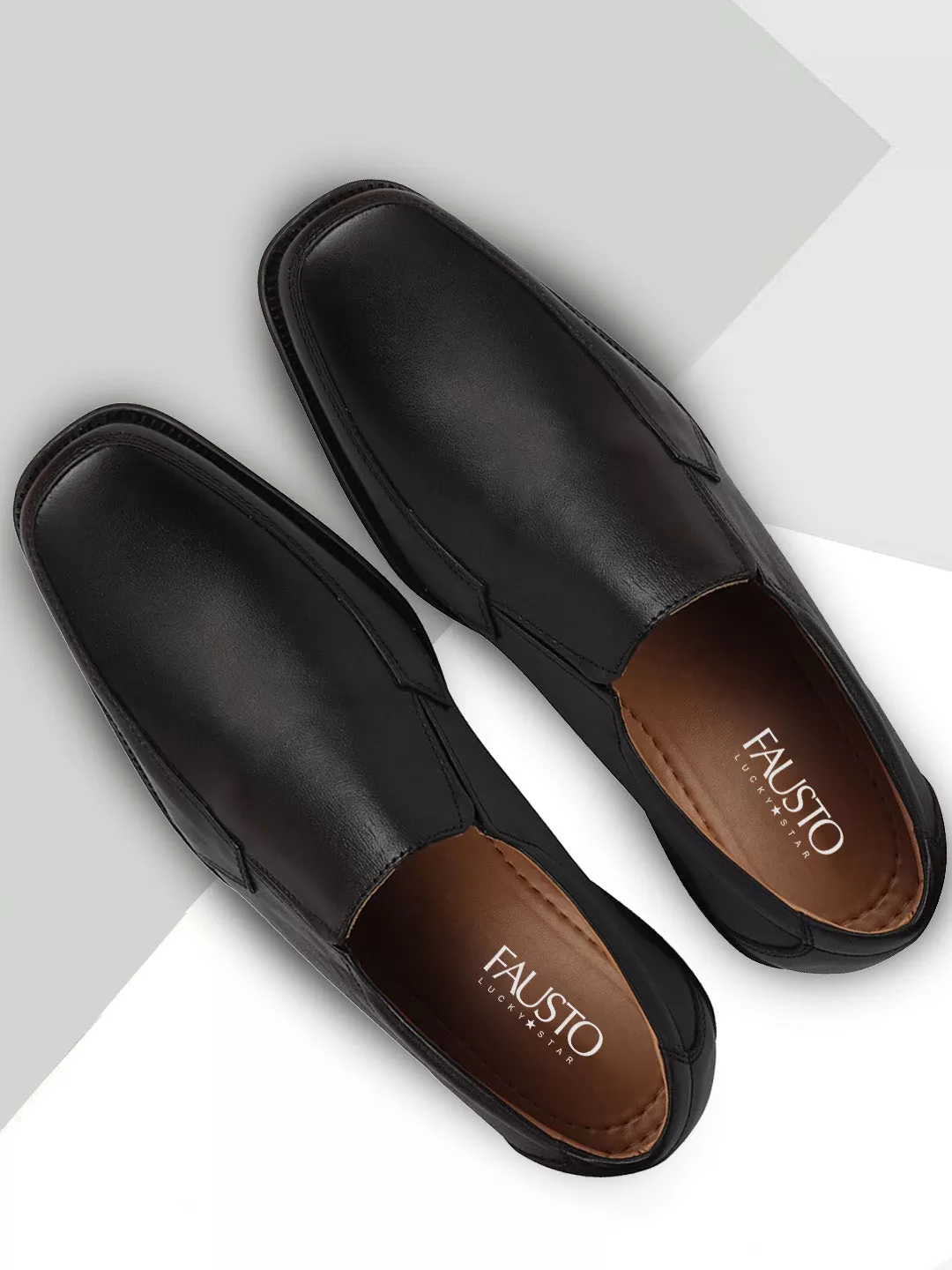 Men Black Formal Leather Slip On Shoes with Shock Absorber TPR Sole