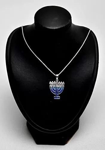 Menorah Pendant With Mix Blue Gemstone Sterling Silver 925