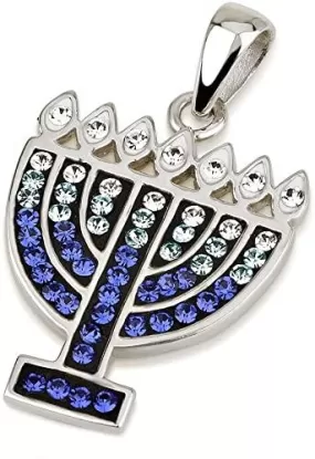 Menorah Pendant With Mix Blue Gemstone Sterling Silver 925