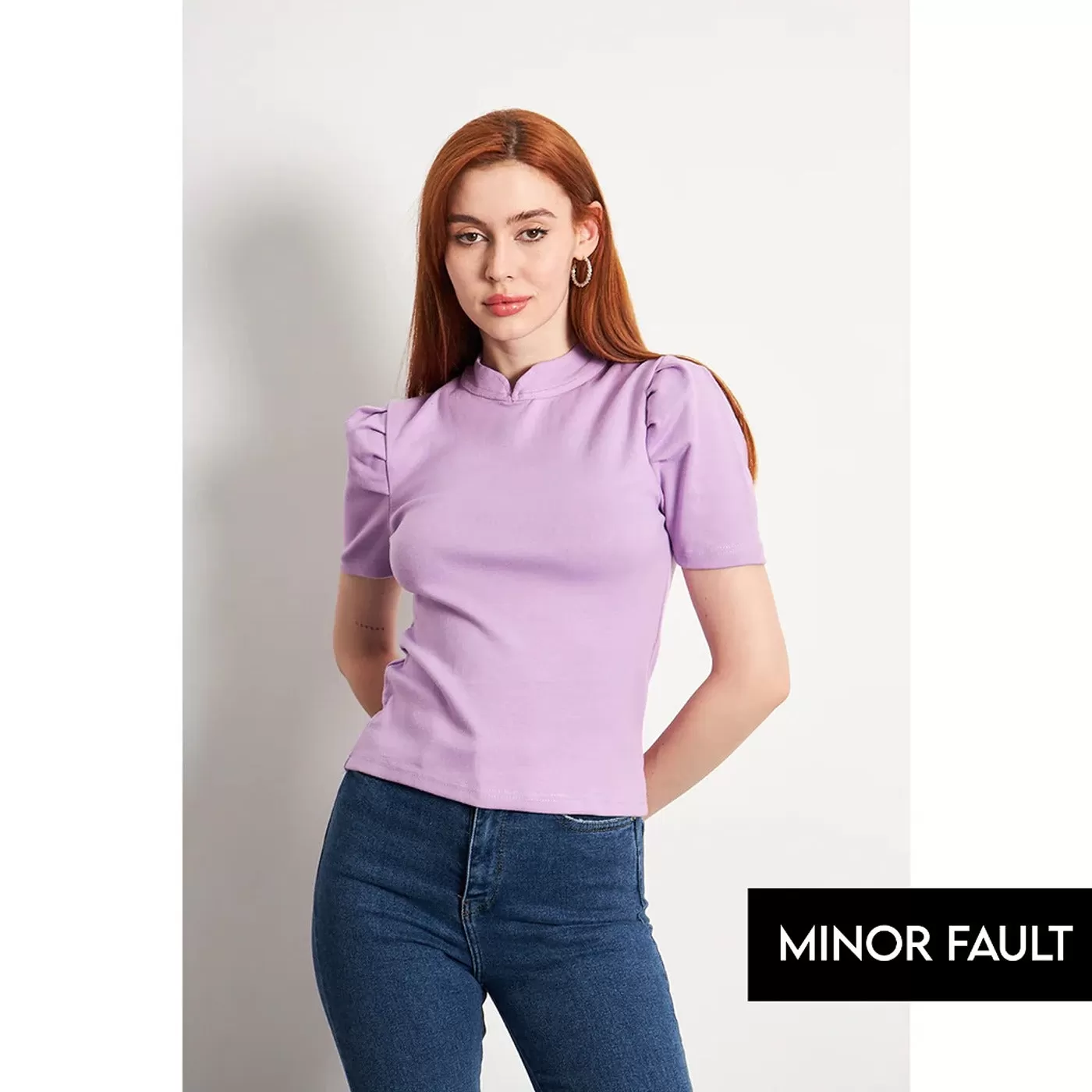 (Minor Fault) Lilac Puff Sleeves Knit Top