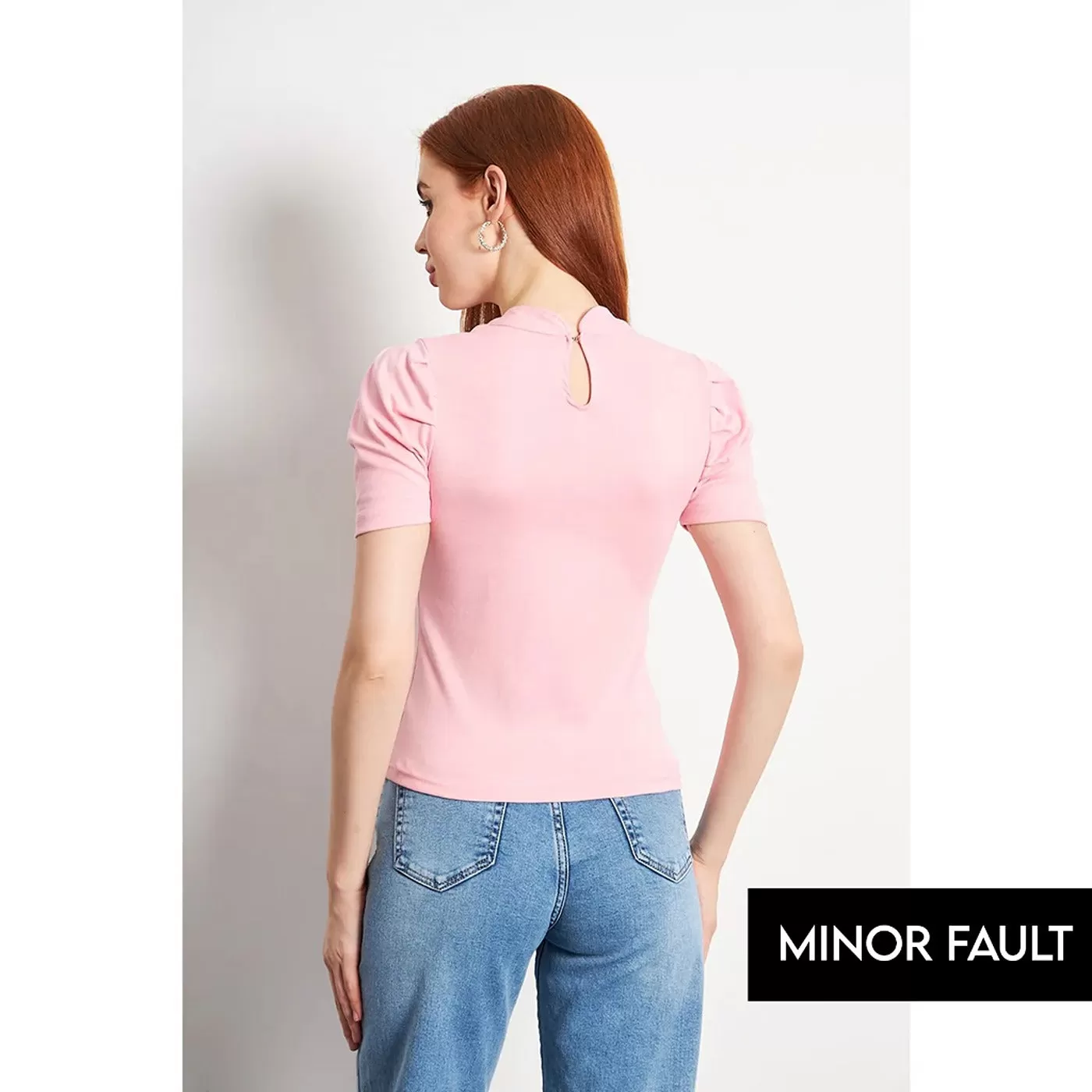 (Minor Fault) Pink Puff Sleeves Knit Top