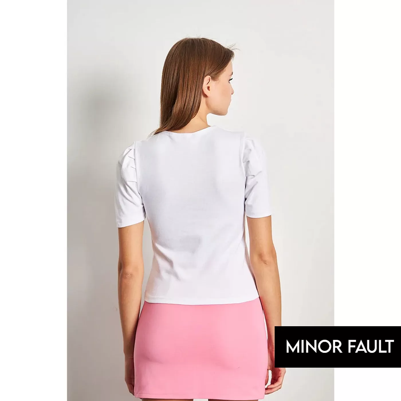 (Minor Fault) White Square Neck Puff Sleeves Top