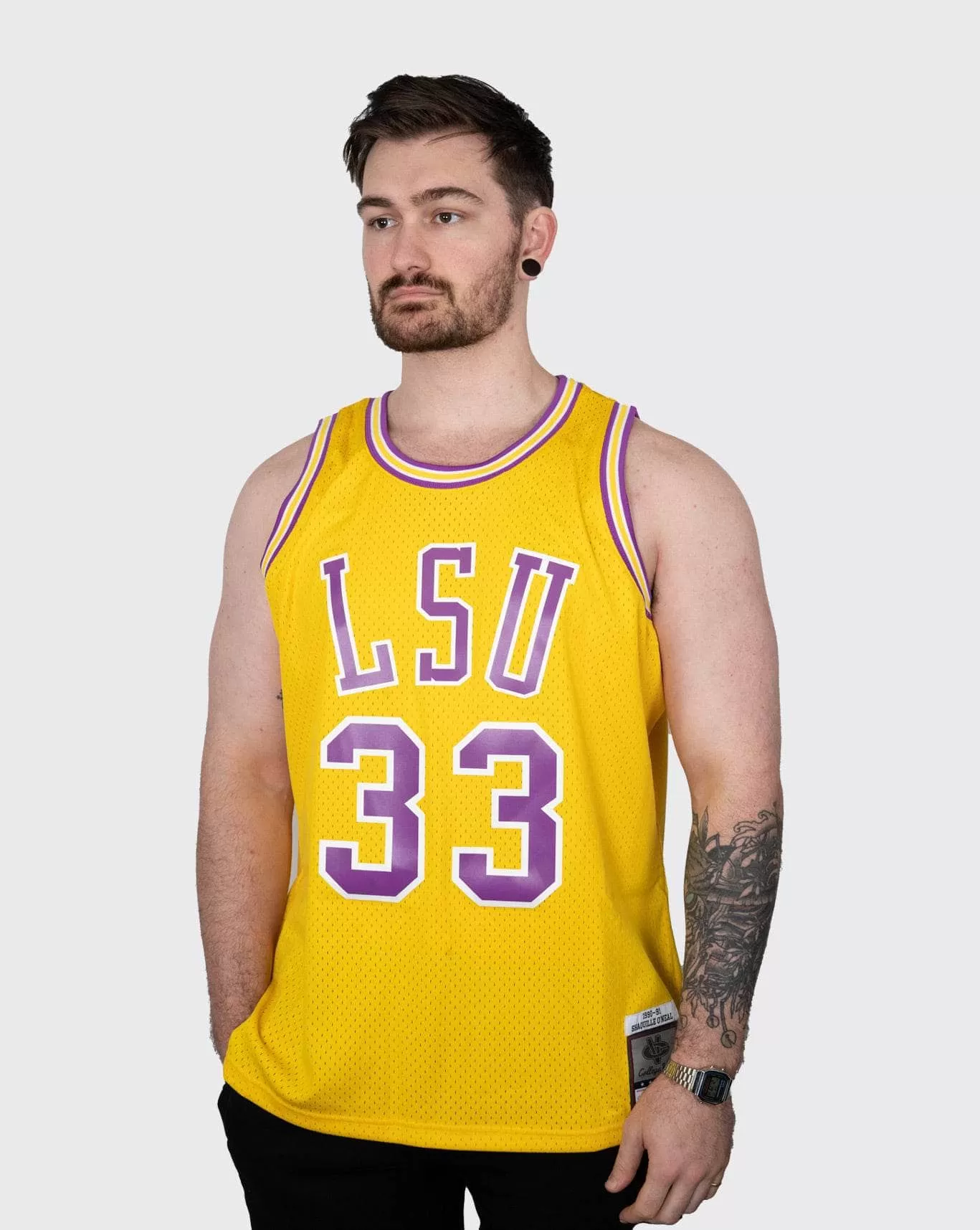 mitchell and ness LSU shaq jersey 90-91 jersey gold