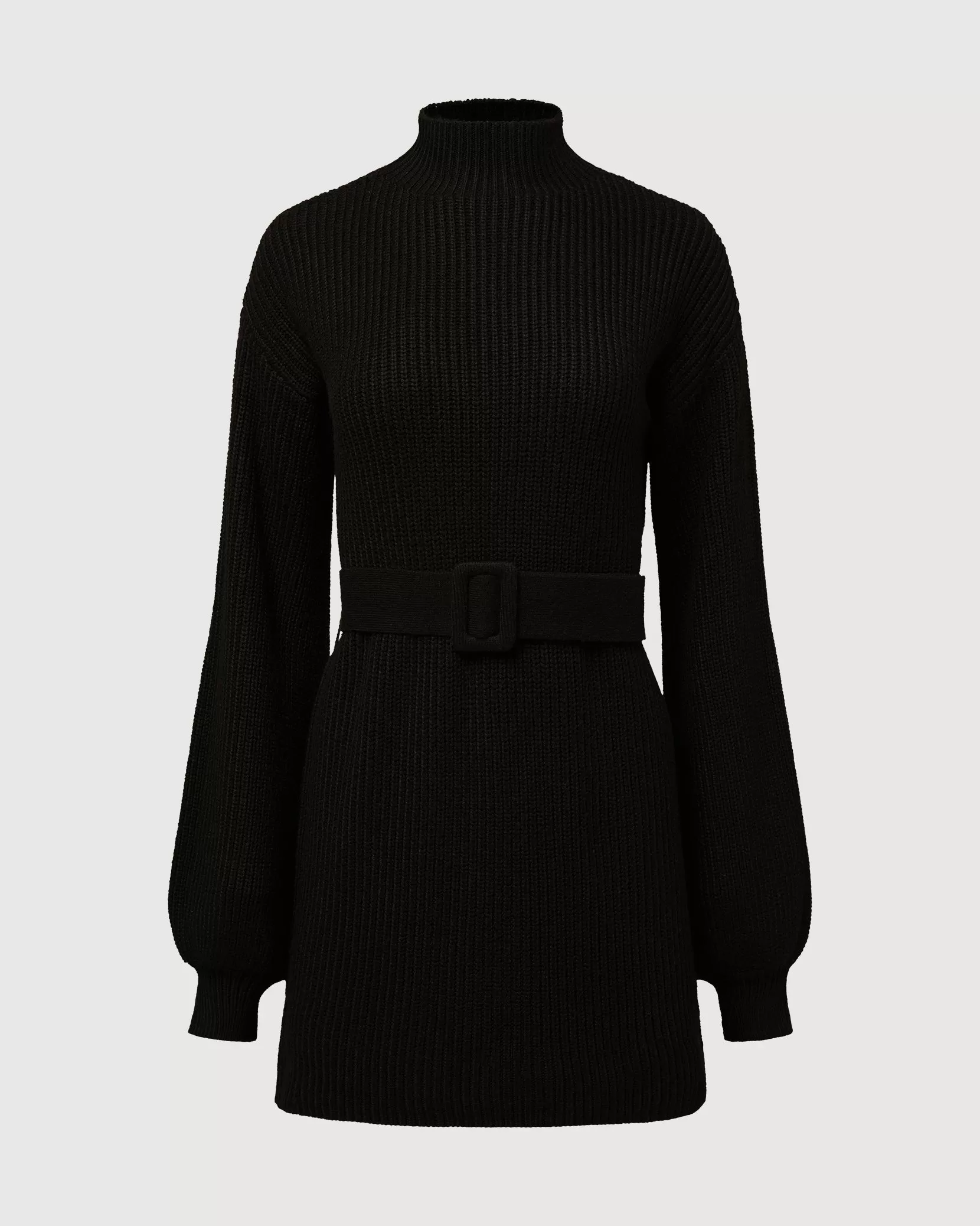 Mock Neck Belted Sweater Dress