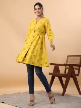 Mustard Cotton Schiffli A-Line Tunic