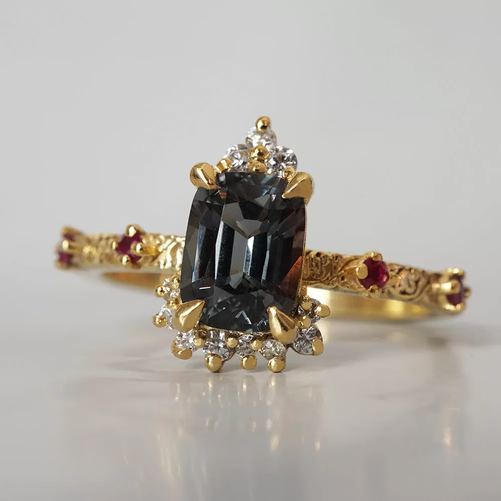 Mystique of the Nile Metallic Spinel & Ruby Ring in 14K and 18K Gold