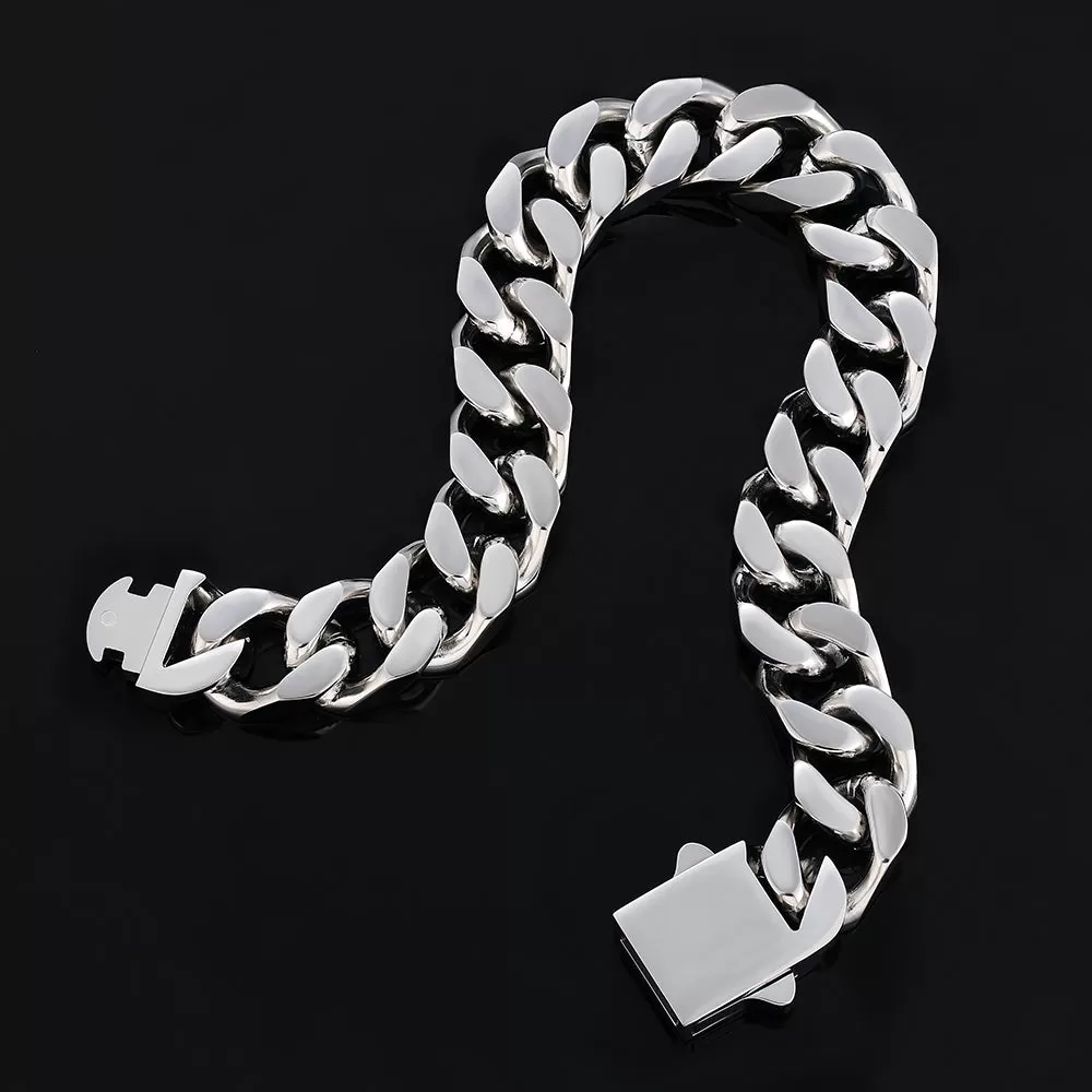 NEW | 14mm Curb Chain Bracelets with Hook Buckle Clasp in White Gold/18K Gold