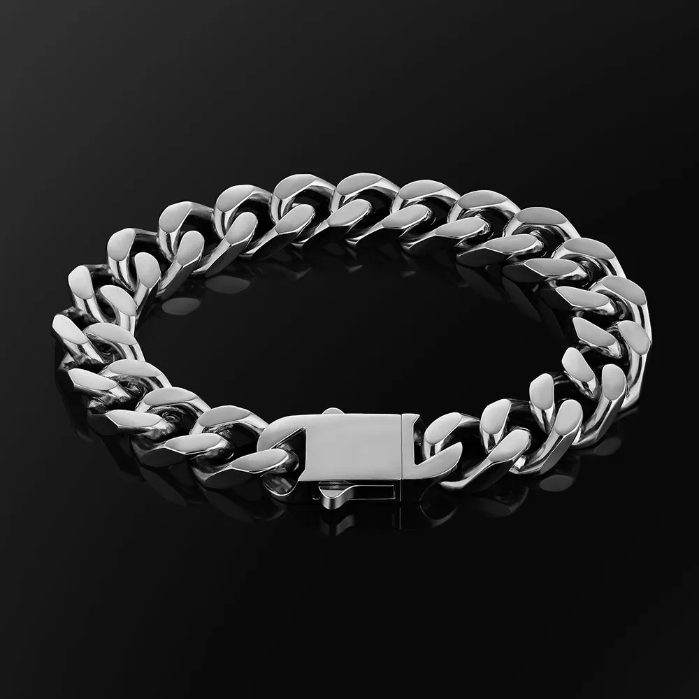 NEW | 14mm Curb Chain Bracelets with Hook Buckle Clasp in White Gold/18K Gold