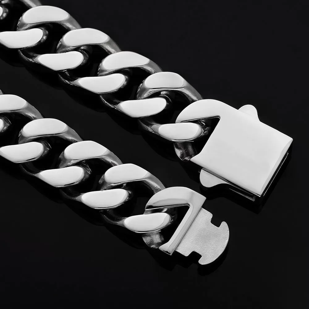 NEW | 14mm Curb Chain Bracelets with Hook Buckle Clasp in White Gold/18K Gold