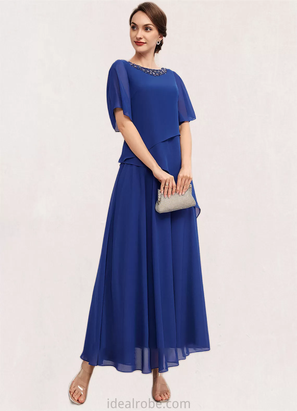 Nyasia A-Line Scoop Neck Ankle-Length Chiffon Mother of the Bride Dress With Beading STK126P0014544