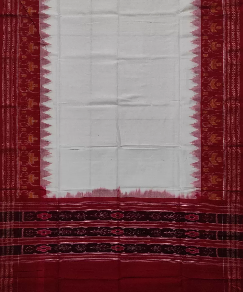 Off white red handwoven cotton sambalpuri dupatta