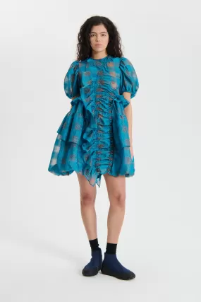 OLENA | DRESS GINGHAM JACQUARD TURQUOISE