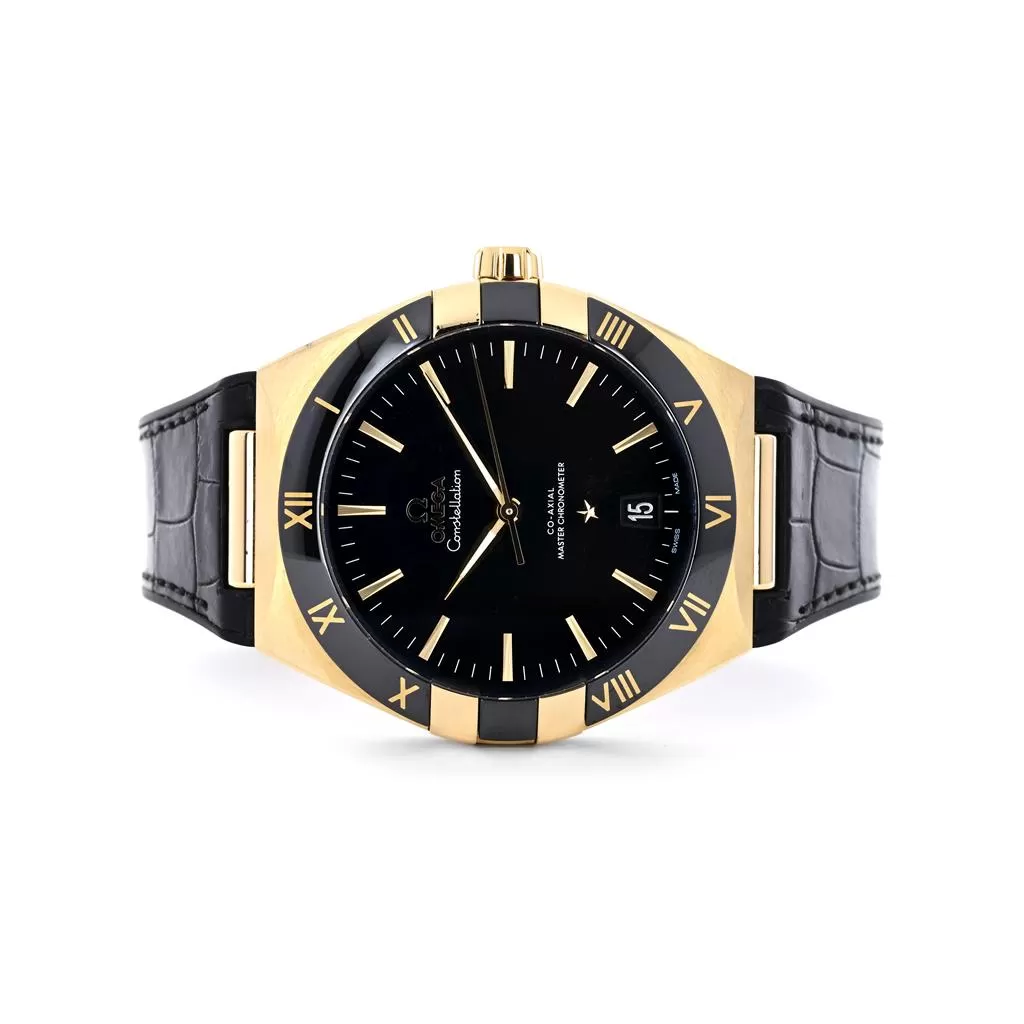 Omega 41mm Constellation, Black Dial, Leather Strap, Yellow Gold - 131.63.41.21.01.001