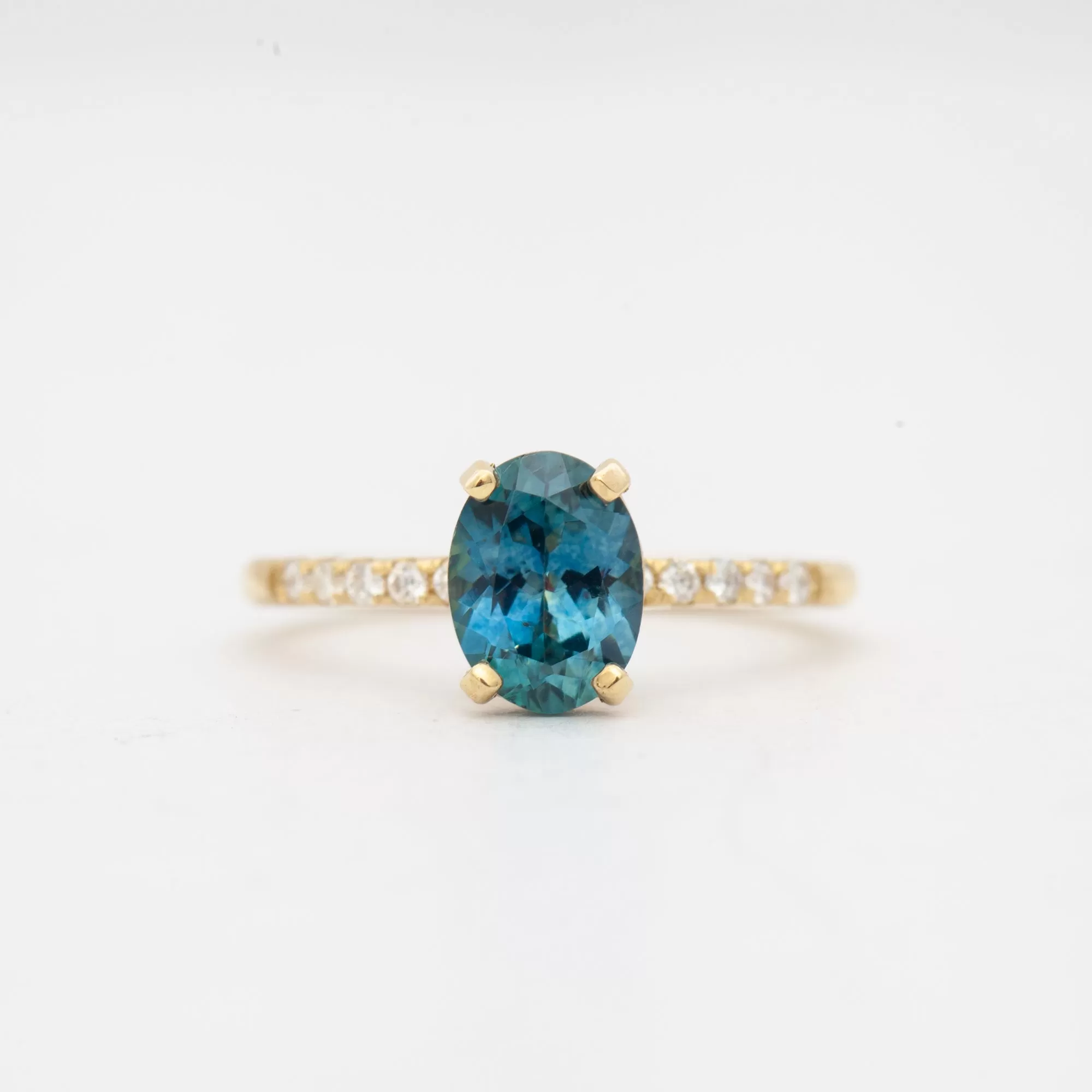 Oval Sapphire Pave Coursière Solitaire