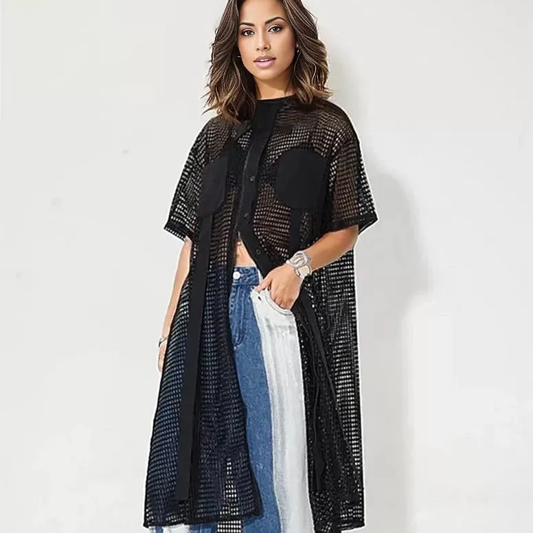 Oversized Fit Maxi Net Shirt