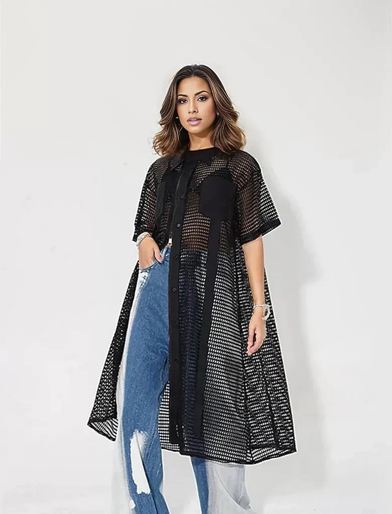 Oversized Fit Maxi Net Shirt