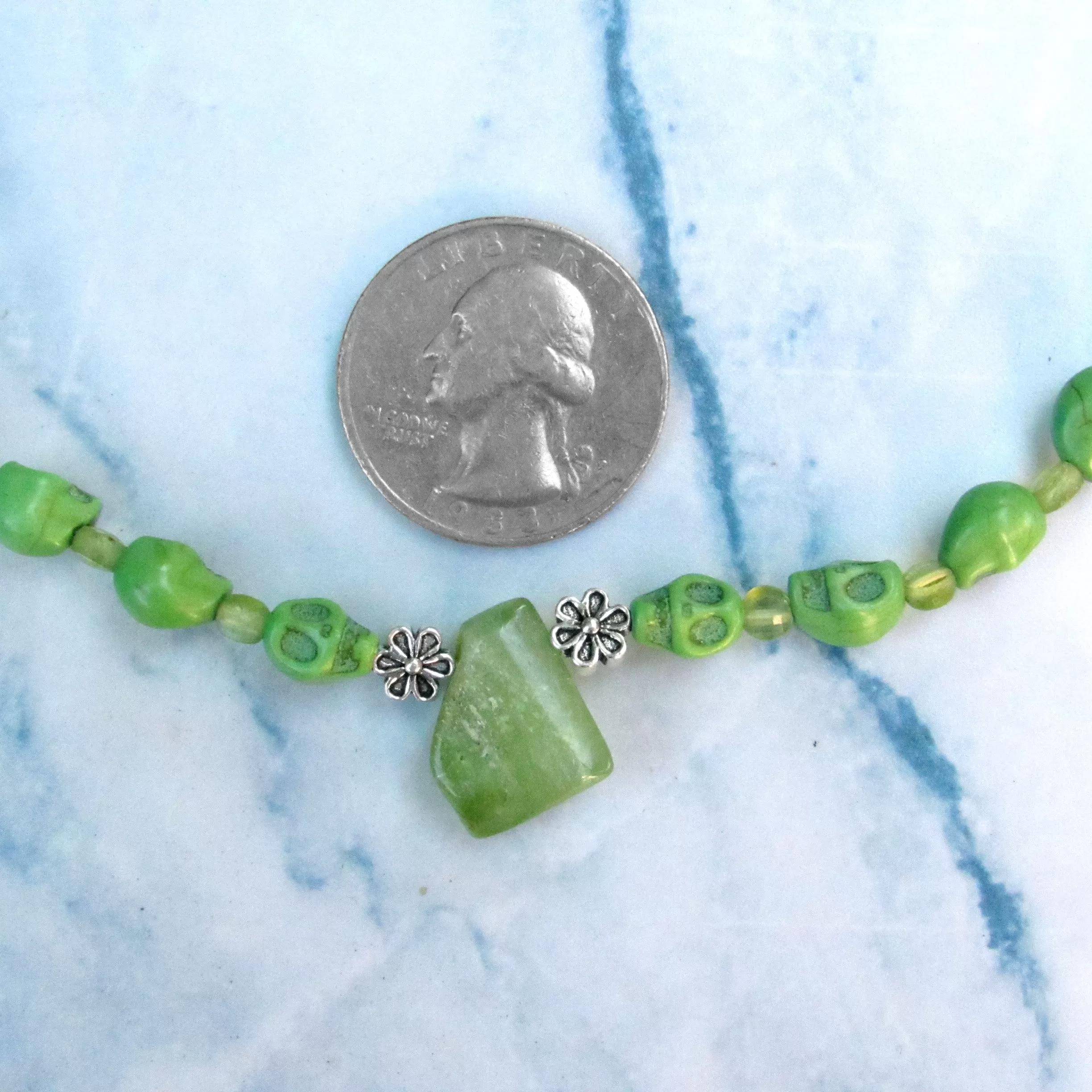 Peridot and Skull Necklace