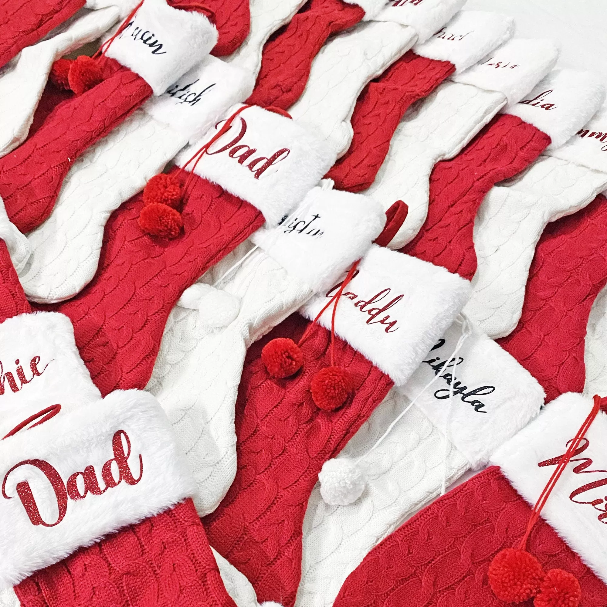 Personalized Christmas Knitted  Pom Pom Stockings