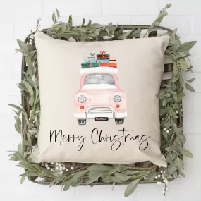 Pink Car Merry Christmas Pillow