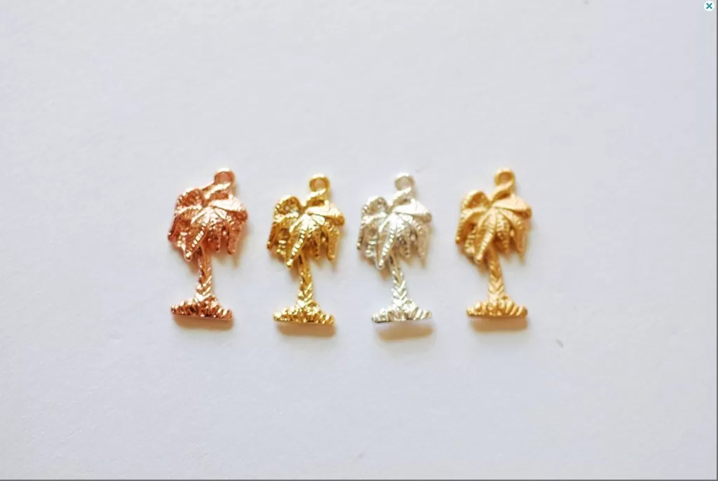 Pink Rose Wholesale Gold Vermeil Tropical Palm Tree Charm Pendant- 18k gold plated over Sterling Silver, Gold Coconut Tree, Gold Pine Tree Charm, 237