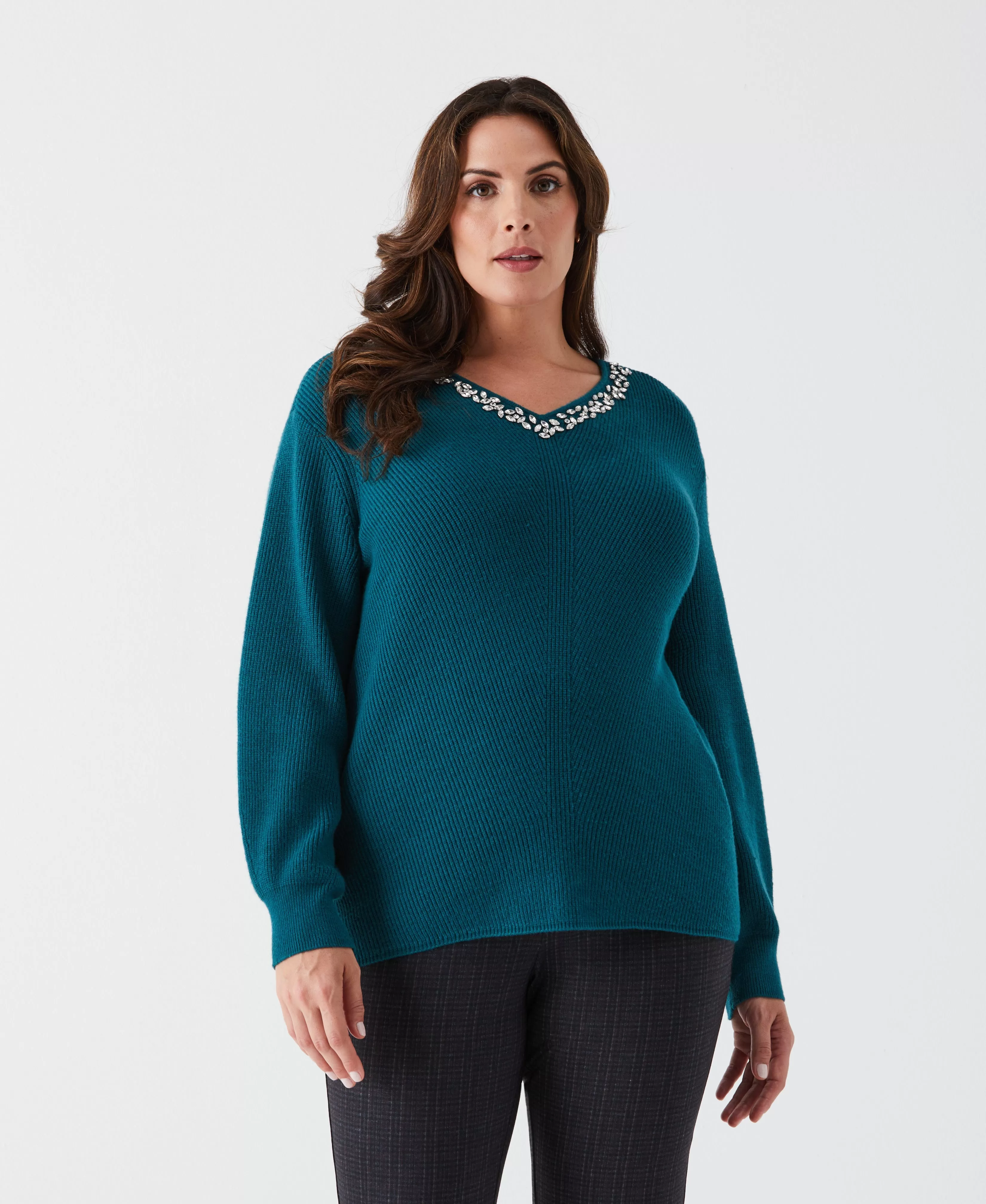 Plus Size Embellished V-Neck Sweater