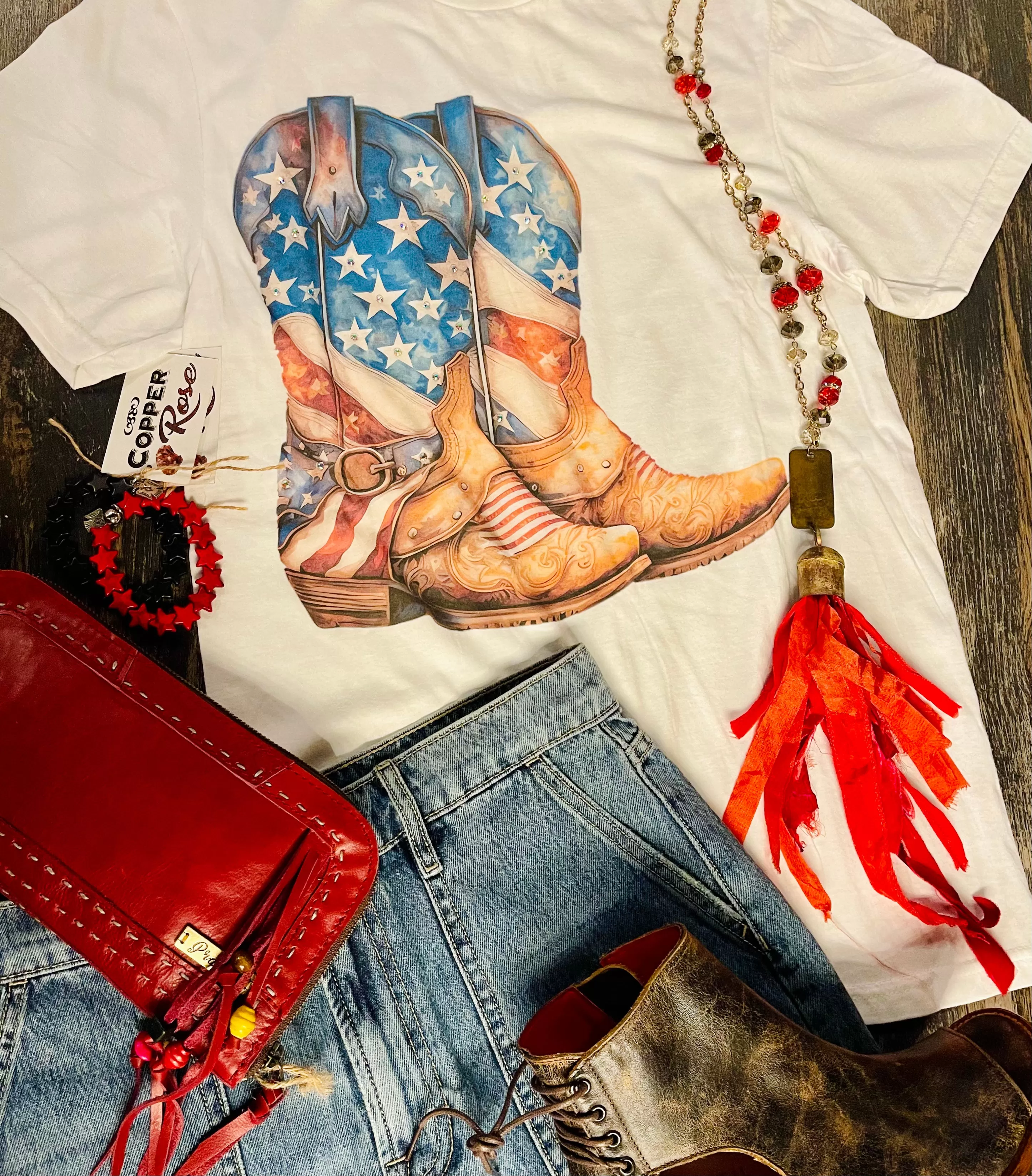 Red White & Boot Tee