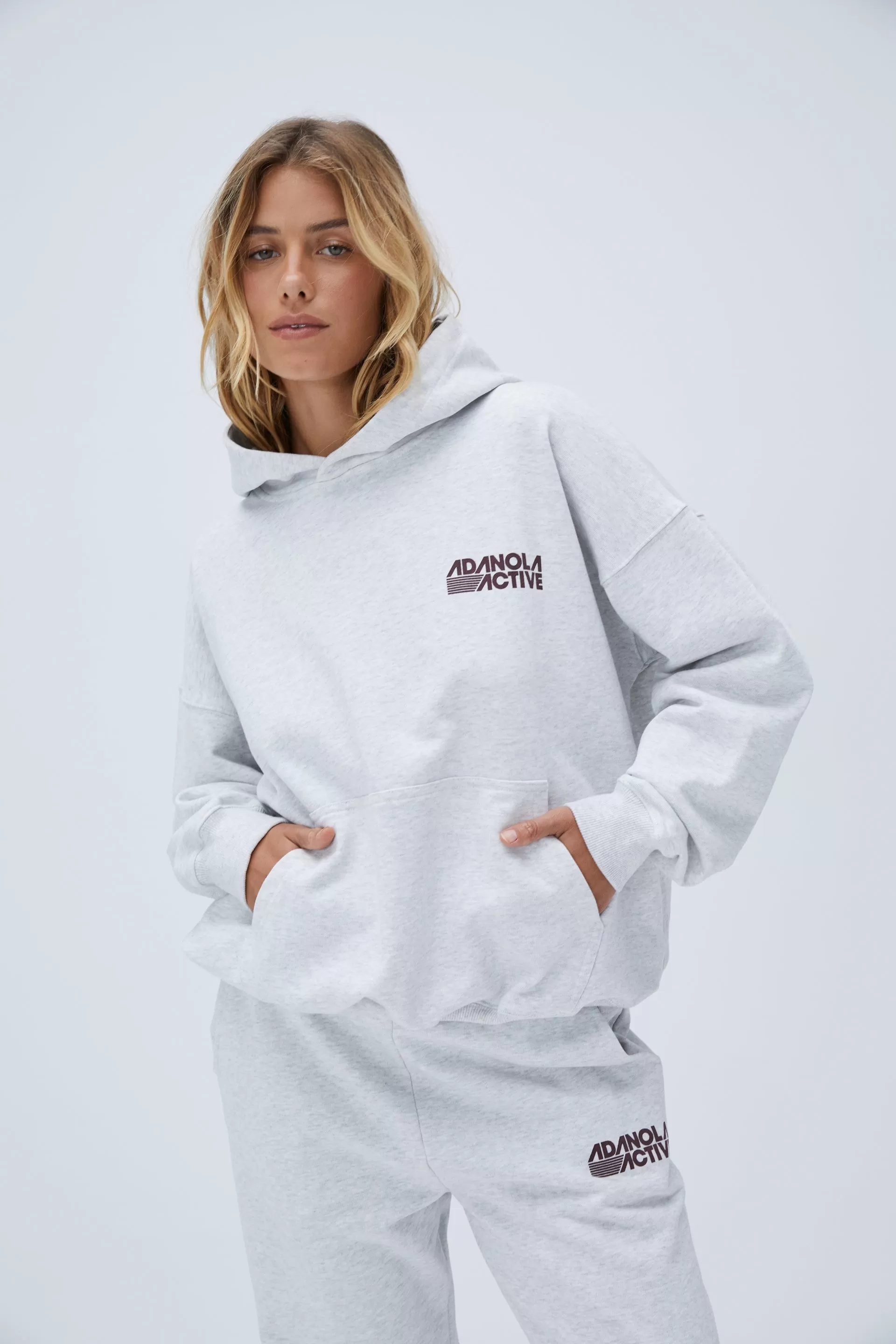 Retro Sport Oversized Hoodie - Light Grey Melange